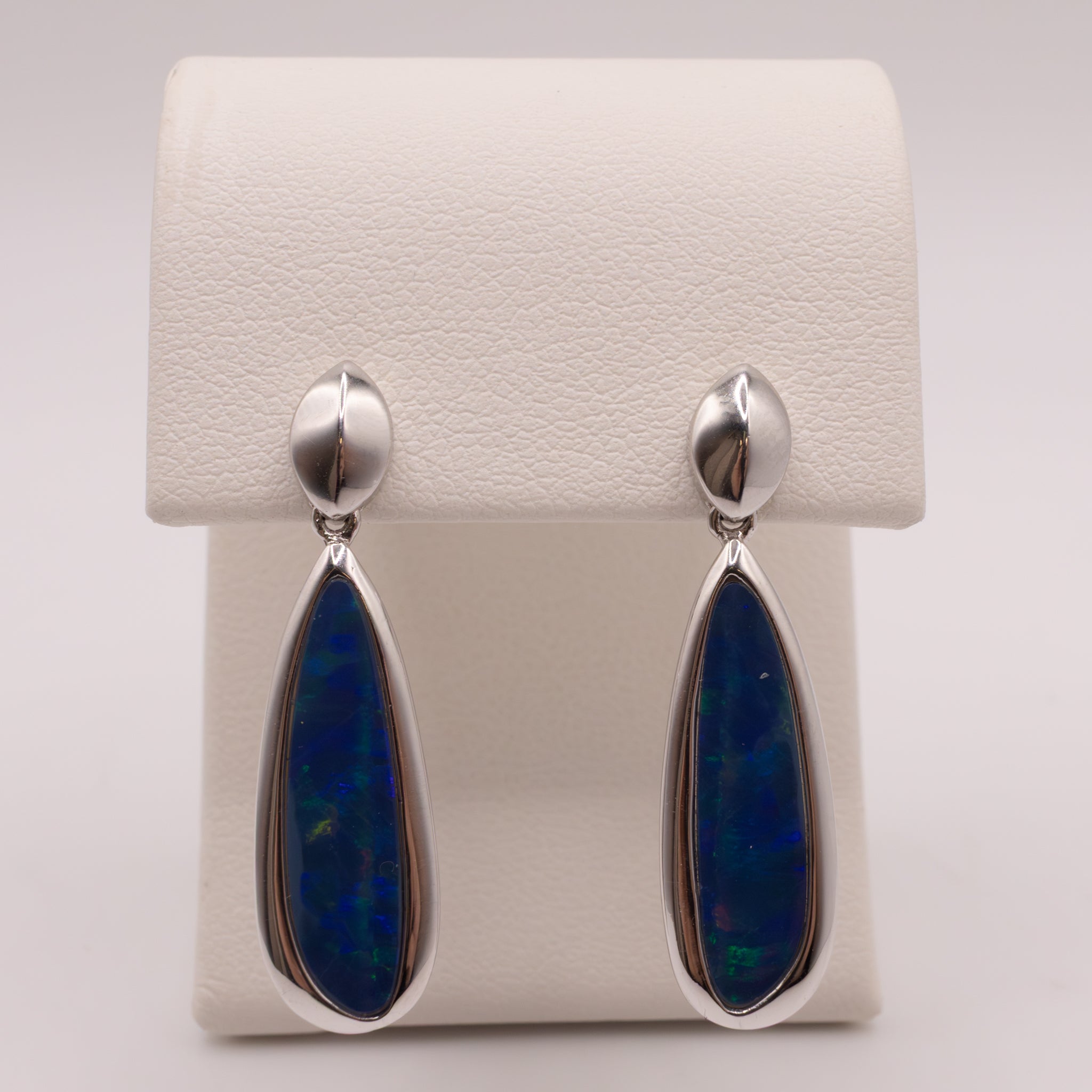 Sterling Silver Opal Oblong Drop Earrings