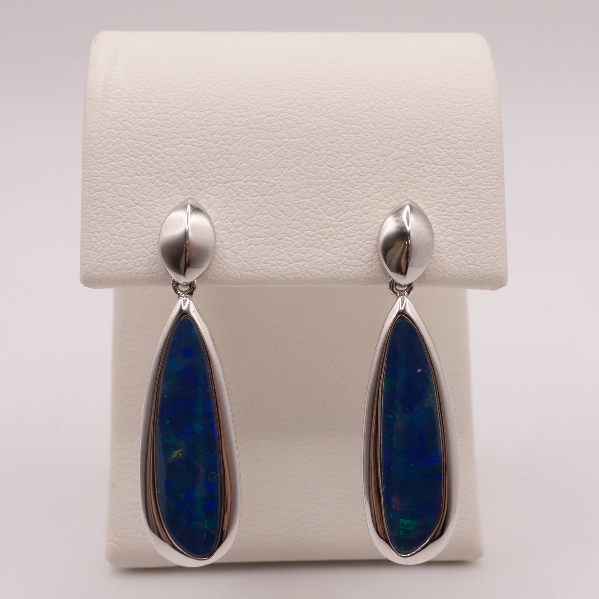 Sterling Silver Opal Oblong Drop Earrings