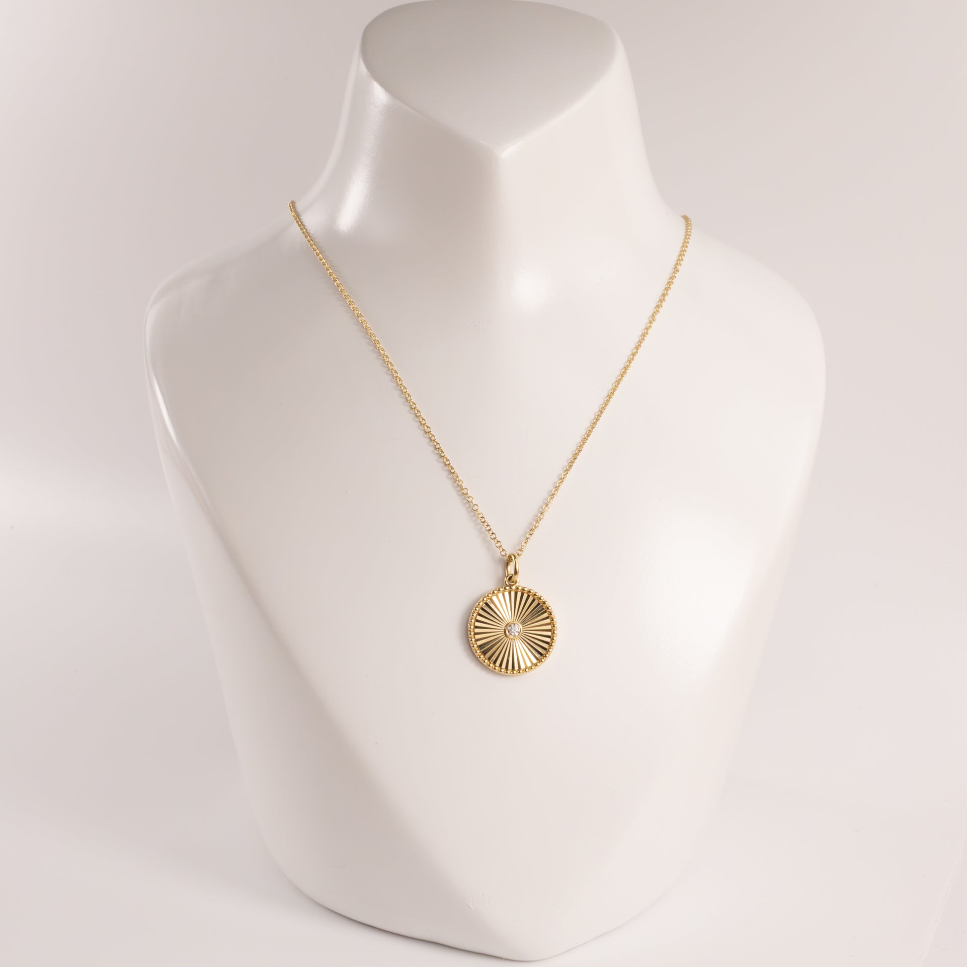14KYG Diamond 0.04cttw Bezel Set Engraved Disc Necklace