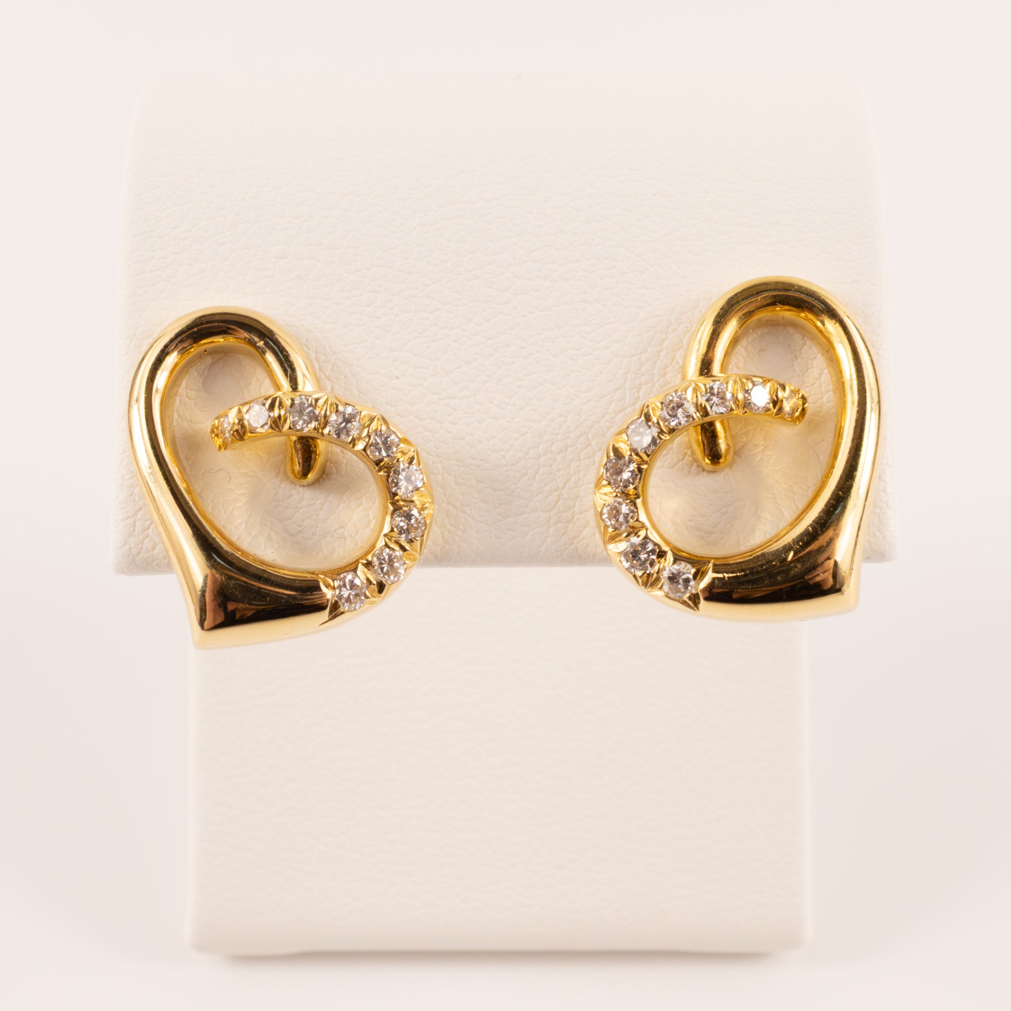 18KYG Diamond Heart Twist Stud Earrings