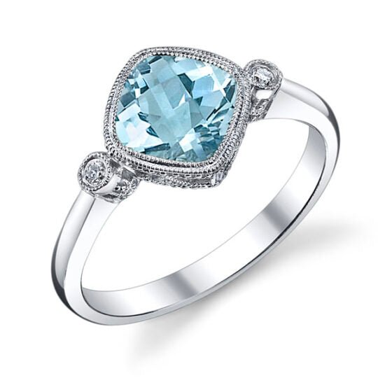 14KWG Aquamarine and Diamond Ring