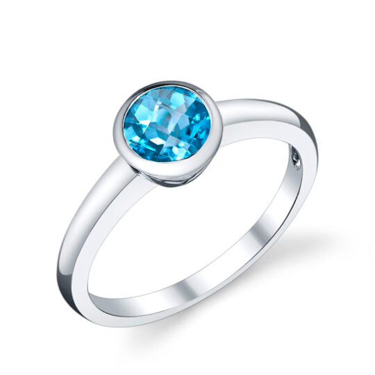 14KWG Blue Topaz Bezel Set Ring