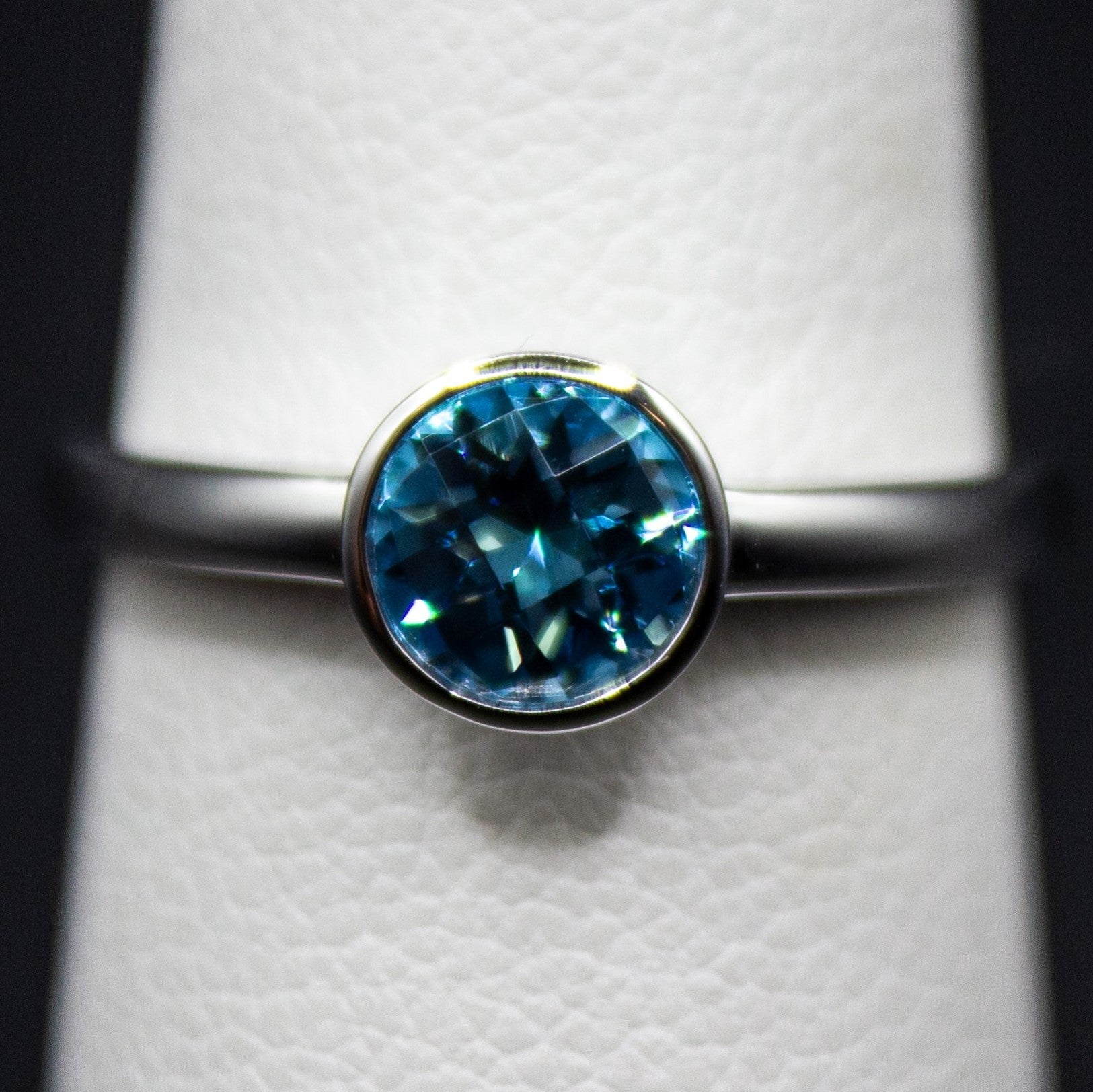 14KWG Blue Topaz Bezel Set Ring