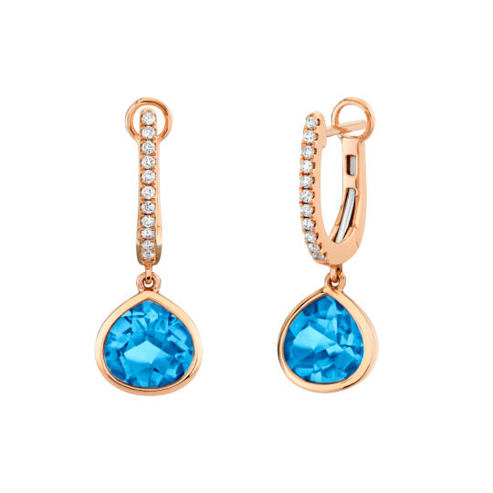 14KRG Blue Topaz and Diamond Dangle Earrings