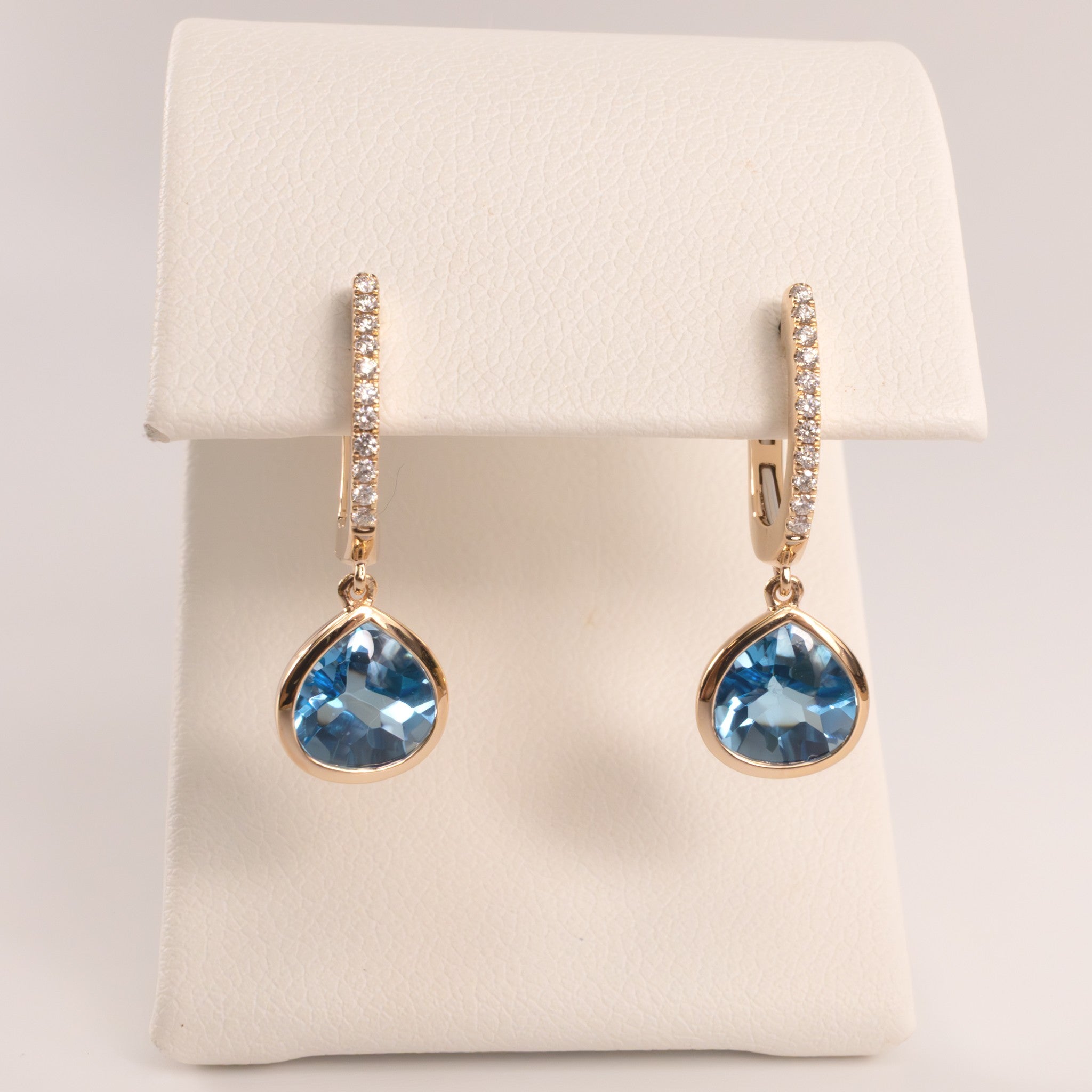 14KRG Blue Topaz and Diamond Dangle Earrings