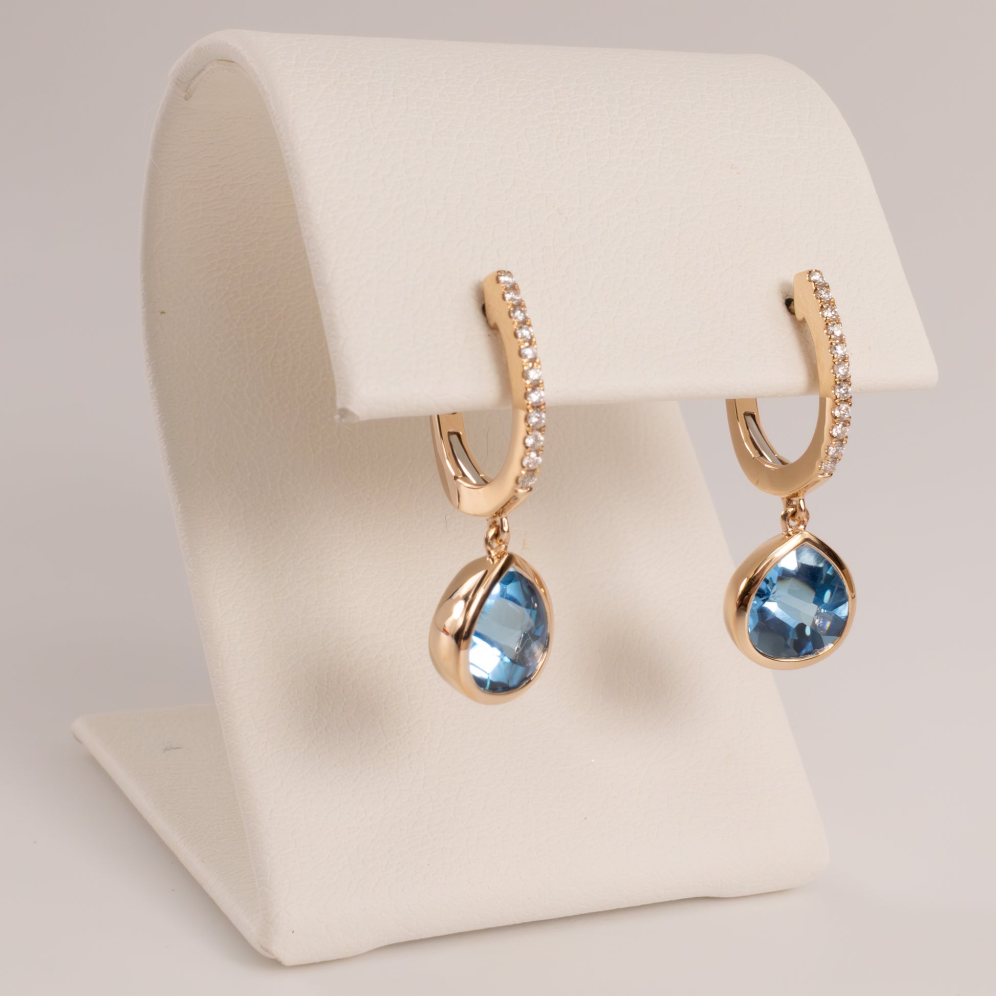14KRG Blue Topaz and Diamond Dangle Earrings