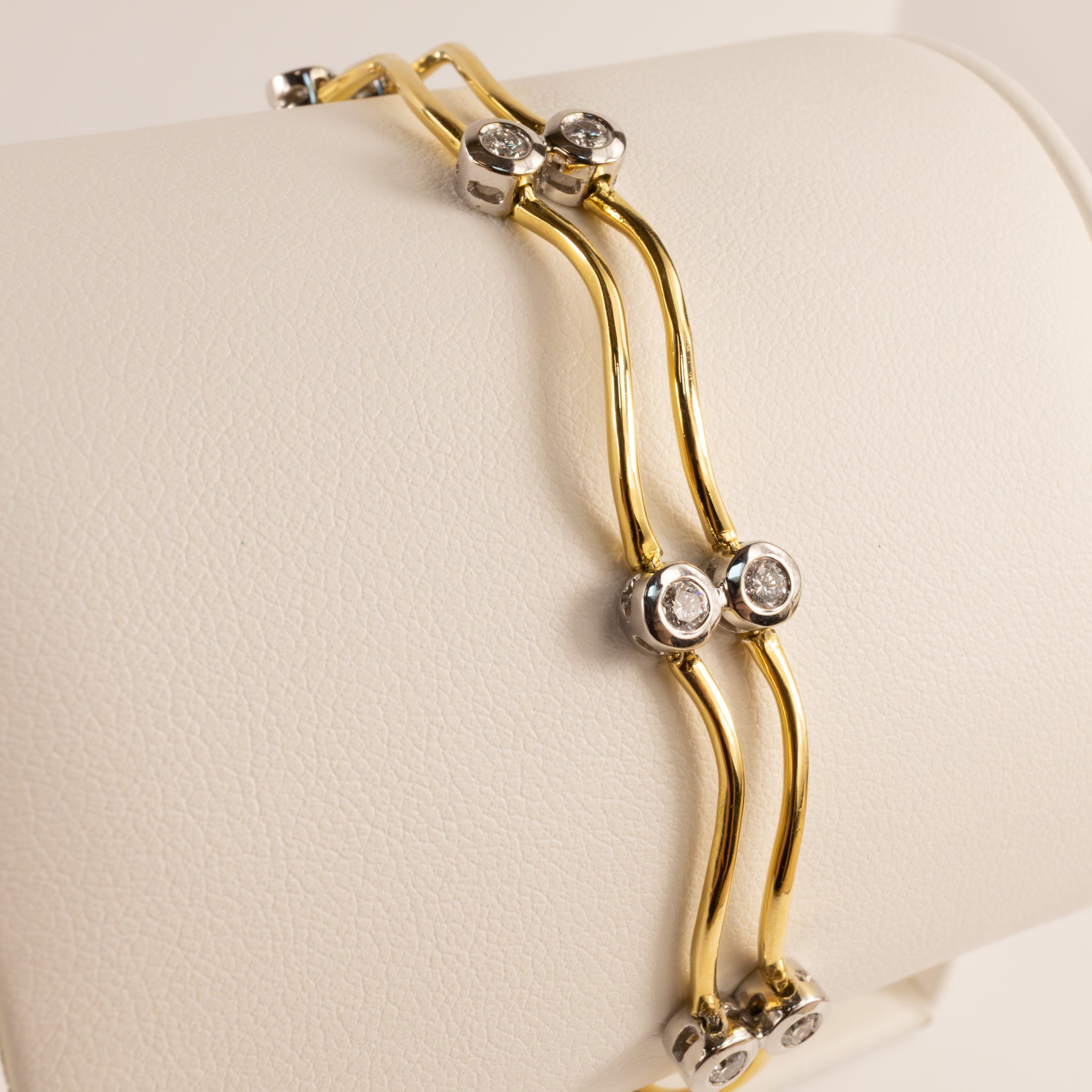 18K Two-Tone Diamond Bezel Set Double Wavy Bracelet