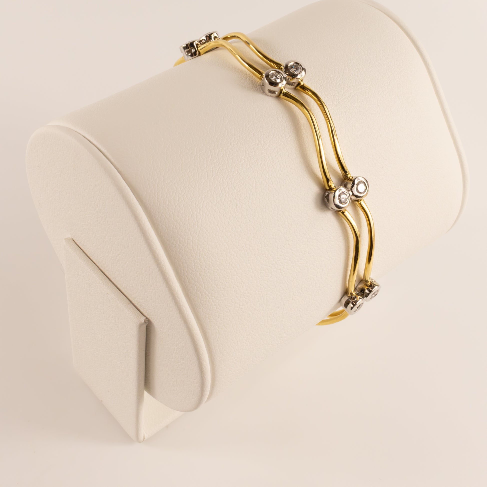 18K Two-Tone Diamond Bezel Set Double Wavy Bracelet