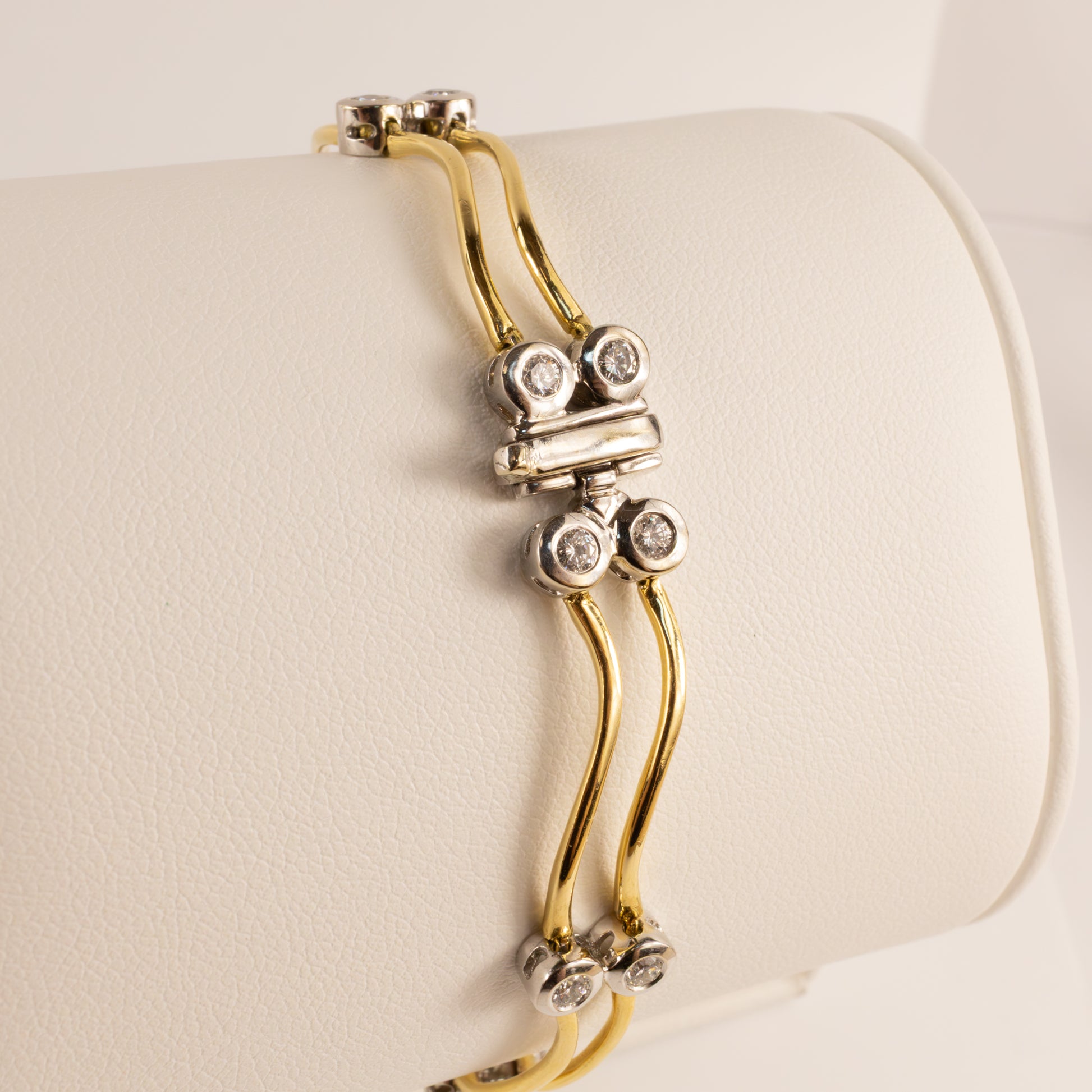 18K Two-Tone Diamond Bezel Set Double Wavy Bracelet