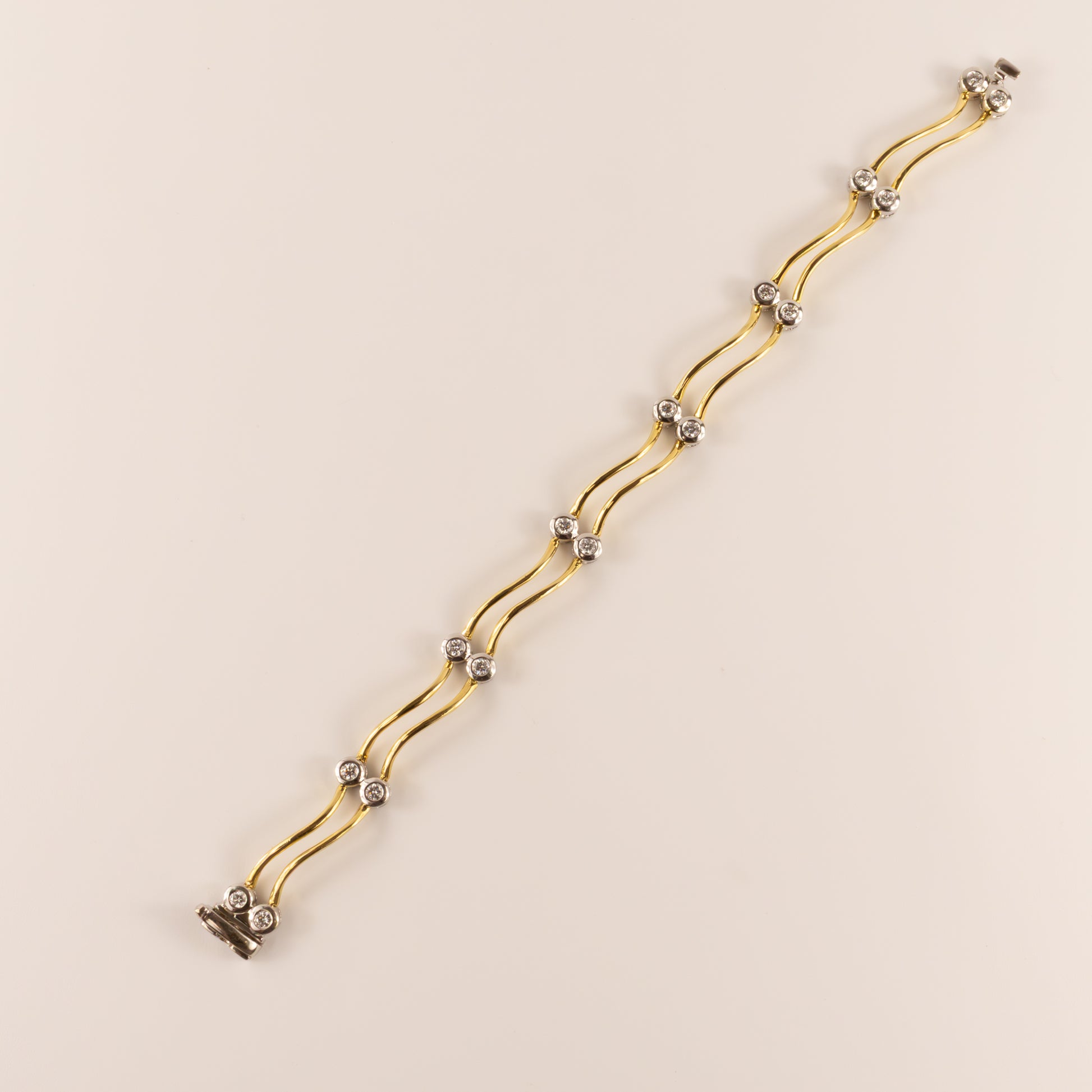 18K Two-Tone Diamond Bezel Set Double Wavy Bracelet