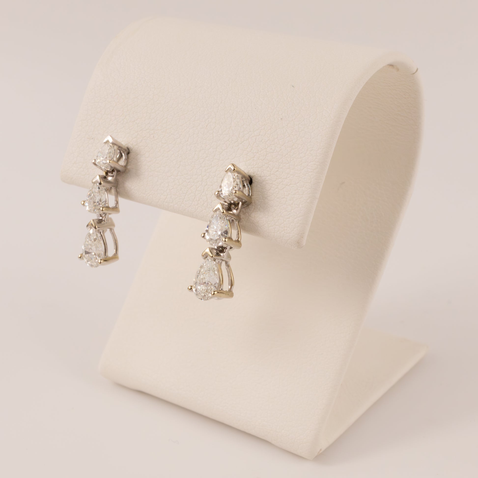 14KWG Diamond 3-Stone Pear Drop Earrings