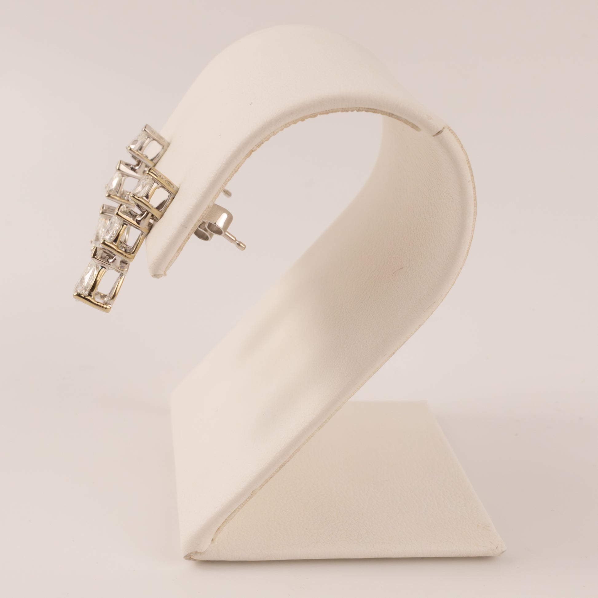 14KWG Diamond 3-Stone Pear Drop Earrings