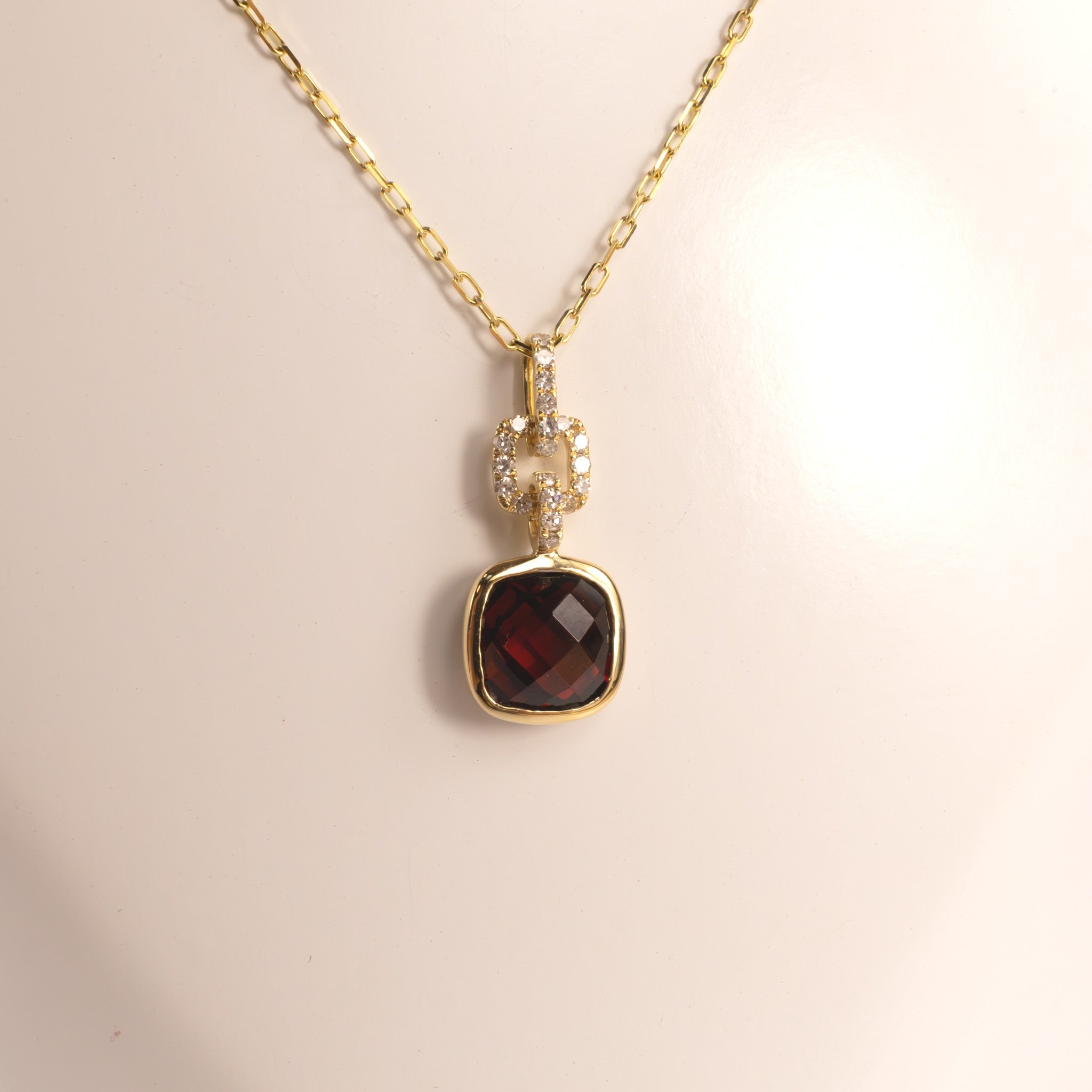 14KYG Garnet and Diamond Geometric Necklace
