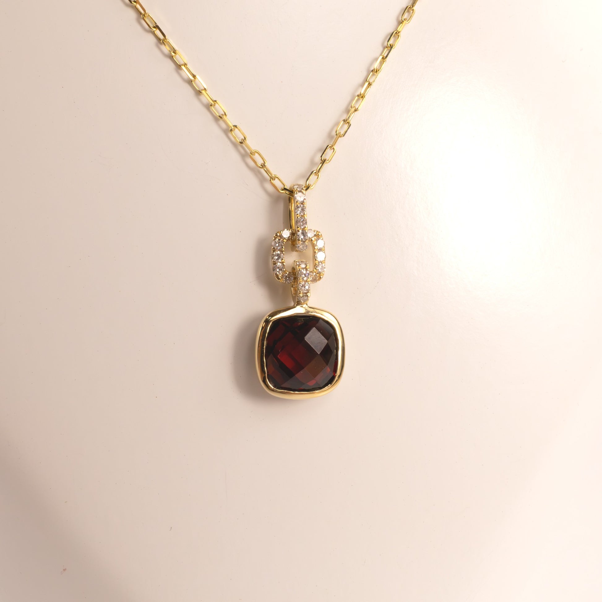 14KYG Garnet and Diamond Geometric Necklace