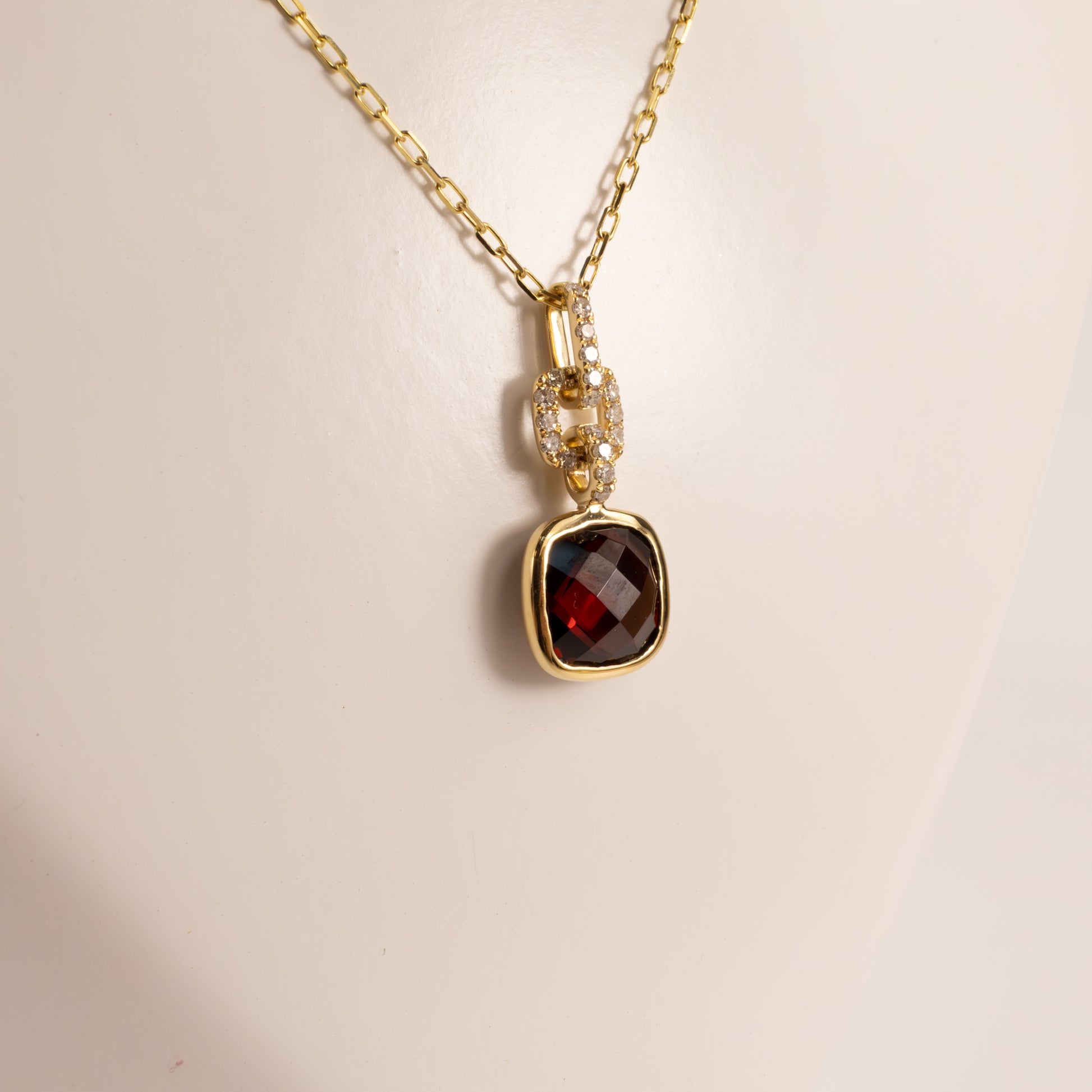 14KYG Garnet and Diamond Geometric Necklace