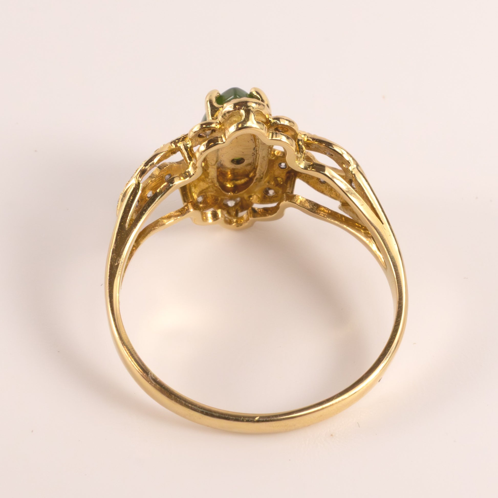 18KYG Nephrite Jade and Diamond Cut Out Ring