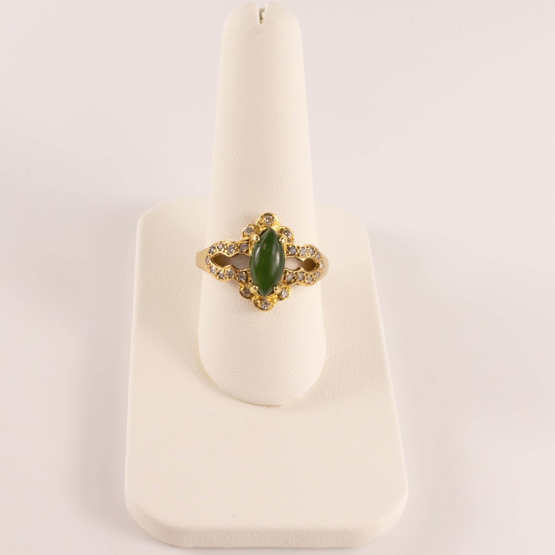 18KYG Nephrite Jade and Diamond Cut Out Ring
