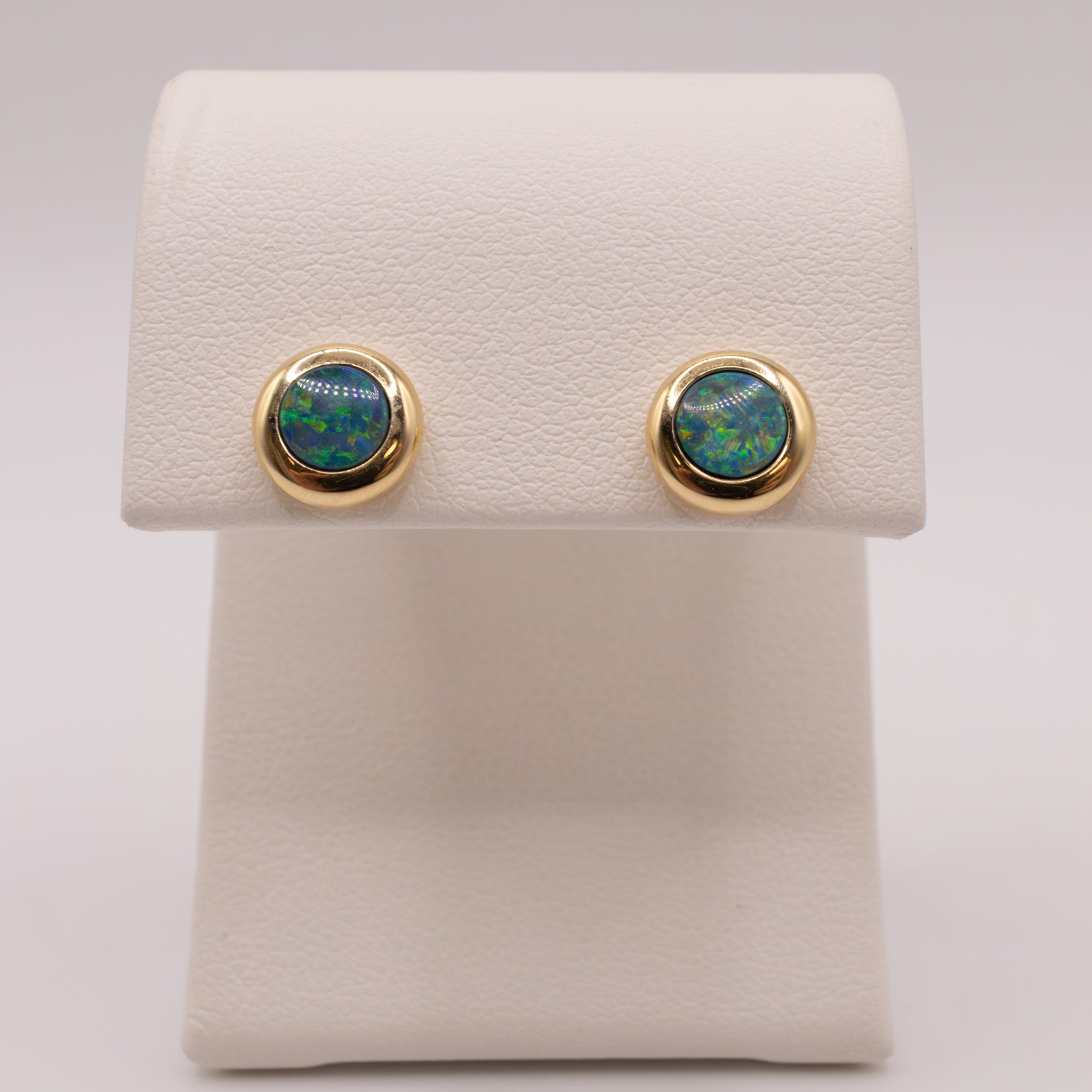 14KYG Opal Round Bezel Set Studs