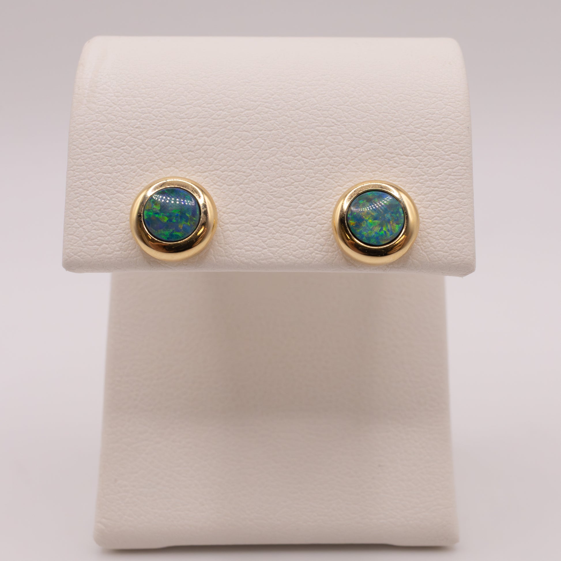 14KYG Opal Round Bezel Set Studs