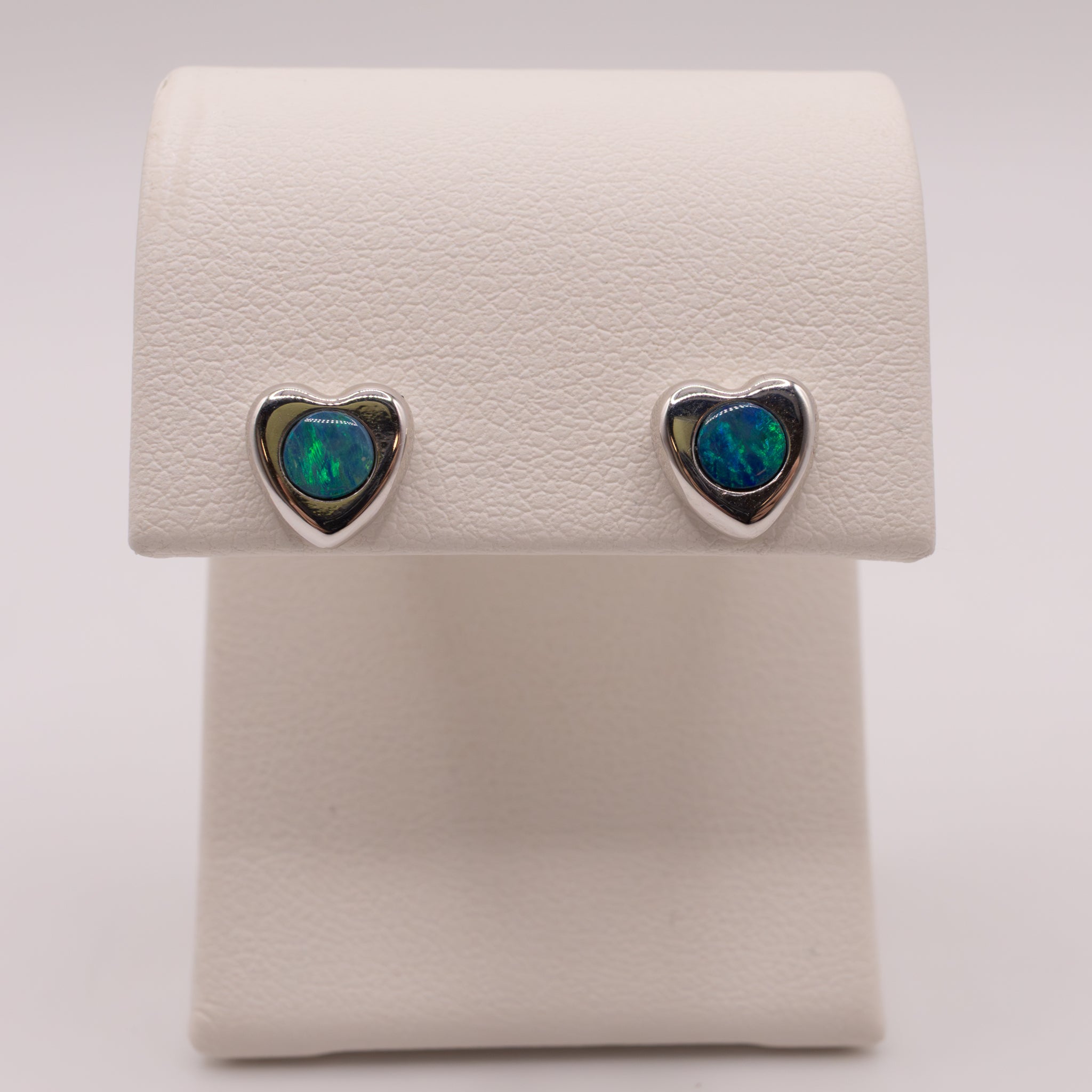 18KWG Opal Flush Set Heart Stud Earrings