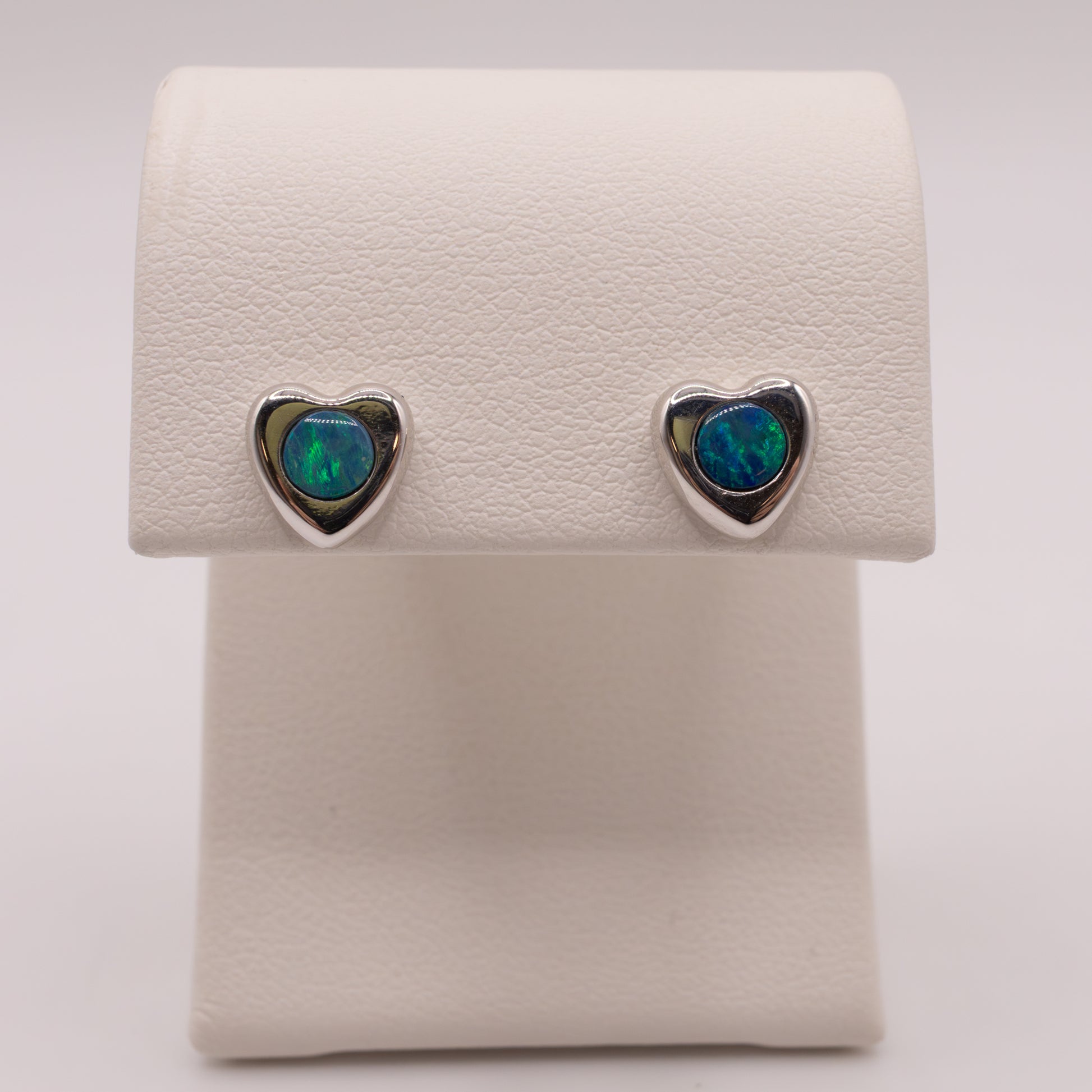 18KWG Opal Flush Set Heart Stud Earrings