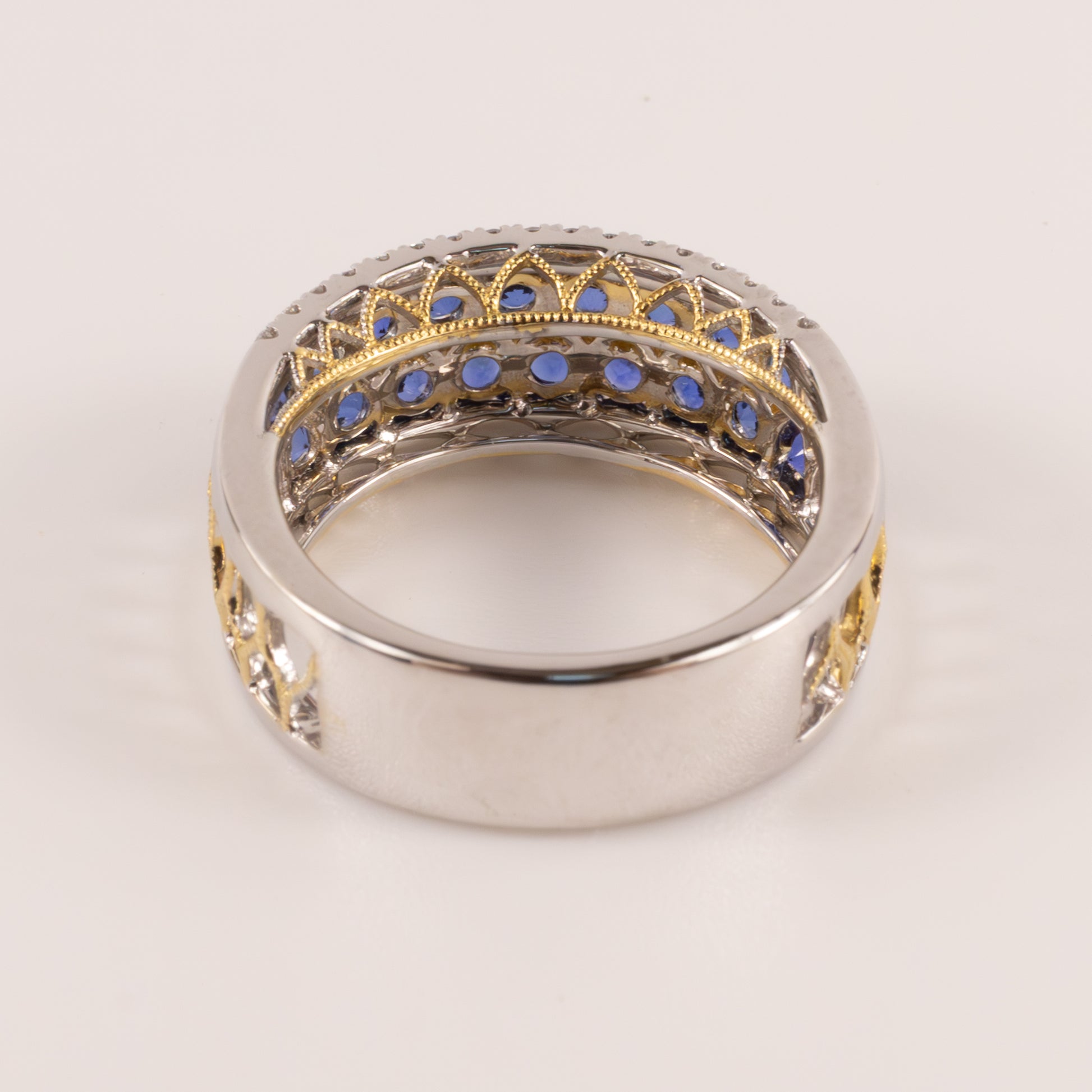 18K Two-Tone Sapphire and Diamond Net Wide Band