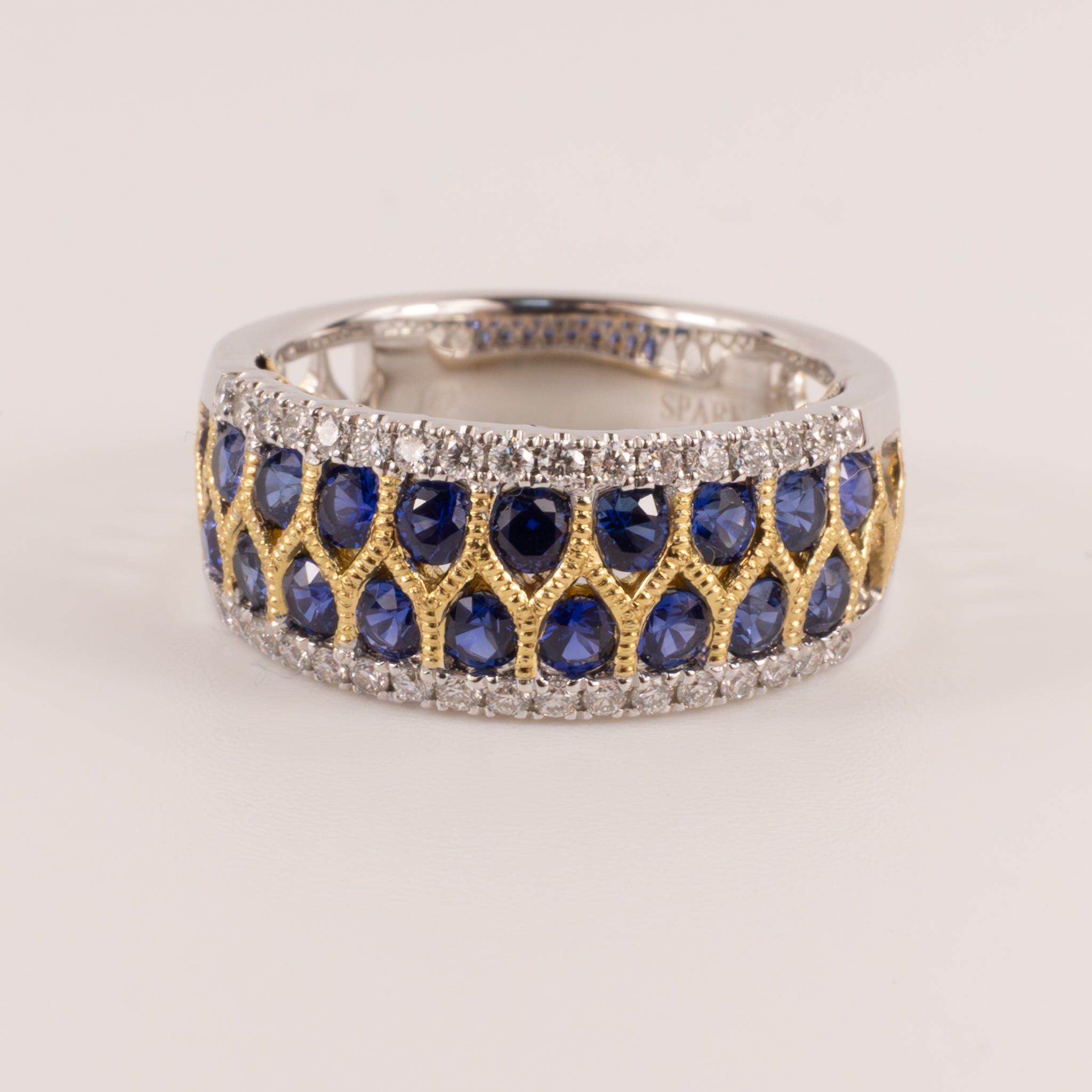 18K Two-Tone Sapphire and Diamond Net Wide Band
