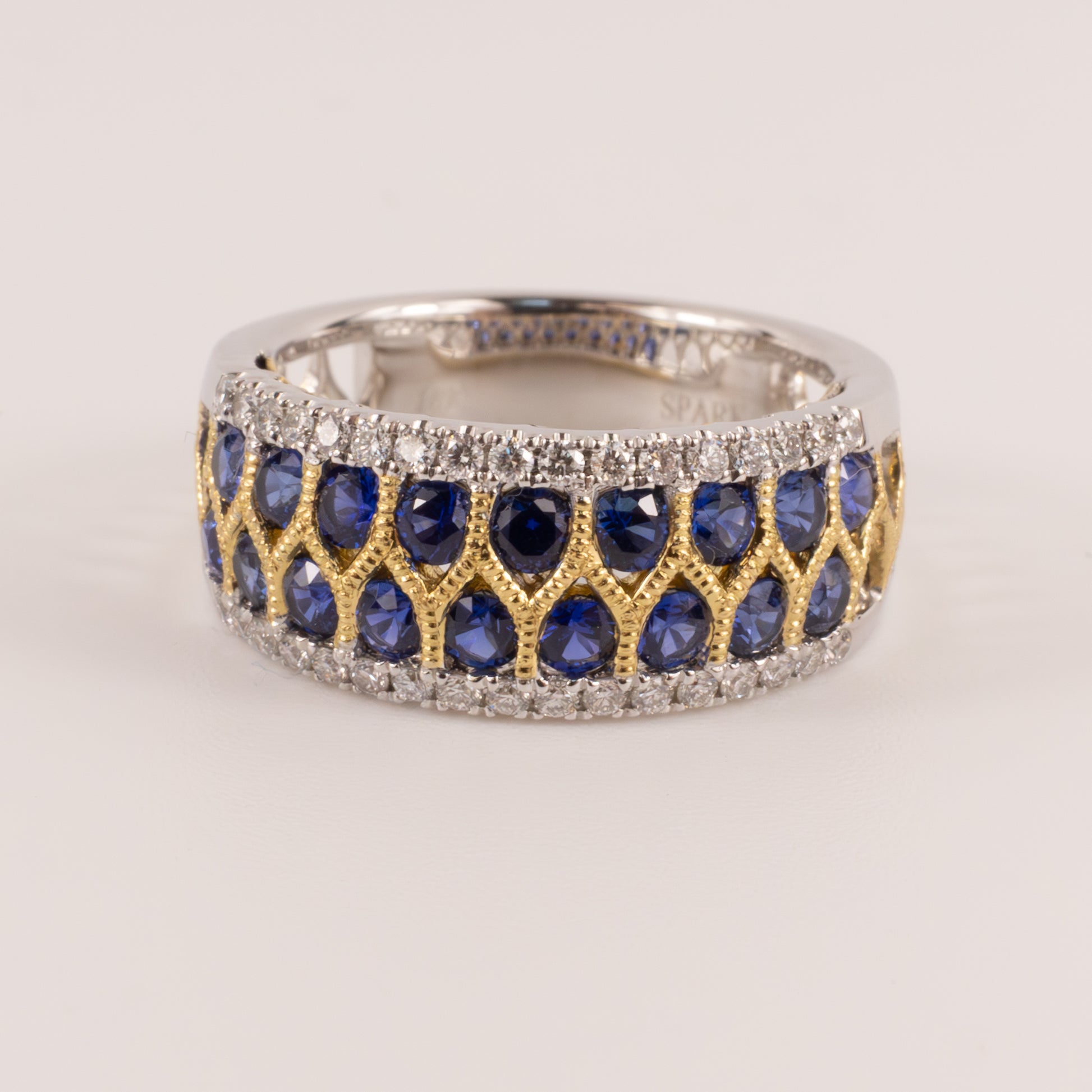 18K Two-Tone Sapphire and Diamond Net Wide Band