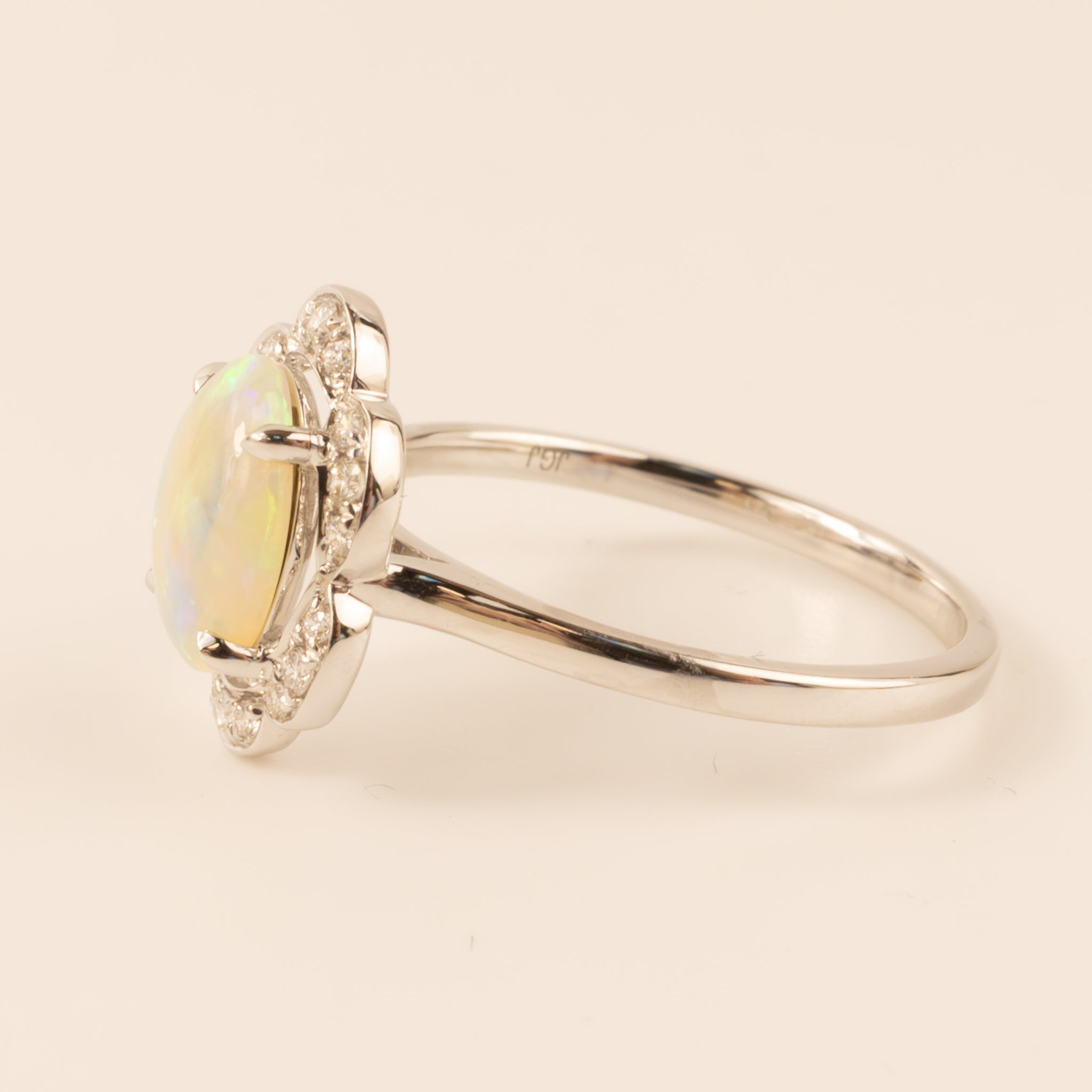 14KWG Opal Oval and Flower Diamond Halo Ring