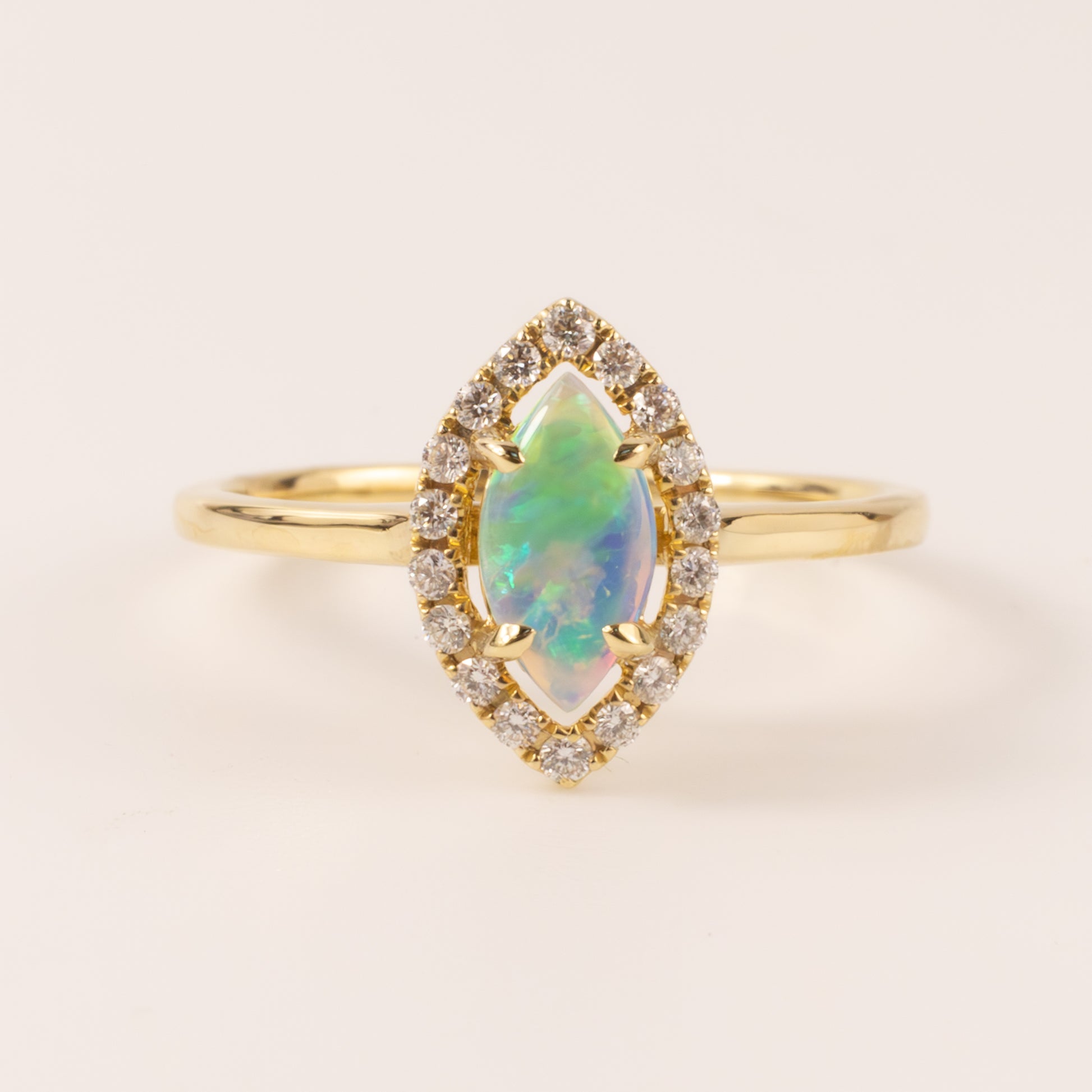 14KYG Opal Marquise and Diamond Halo Ring