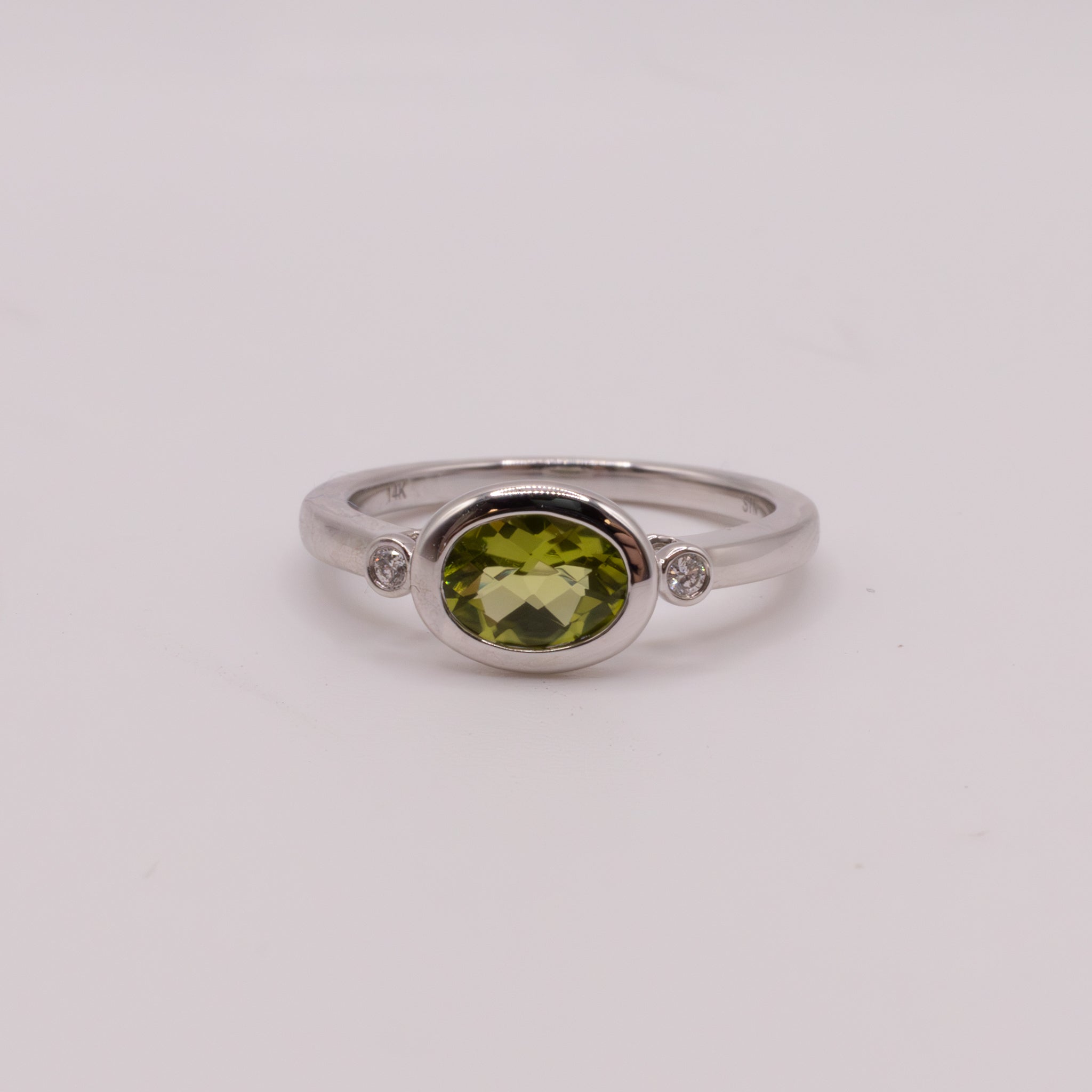 14KWG Peridot and Diamond Ring