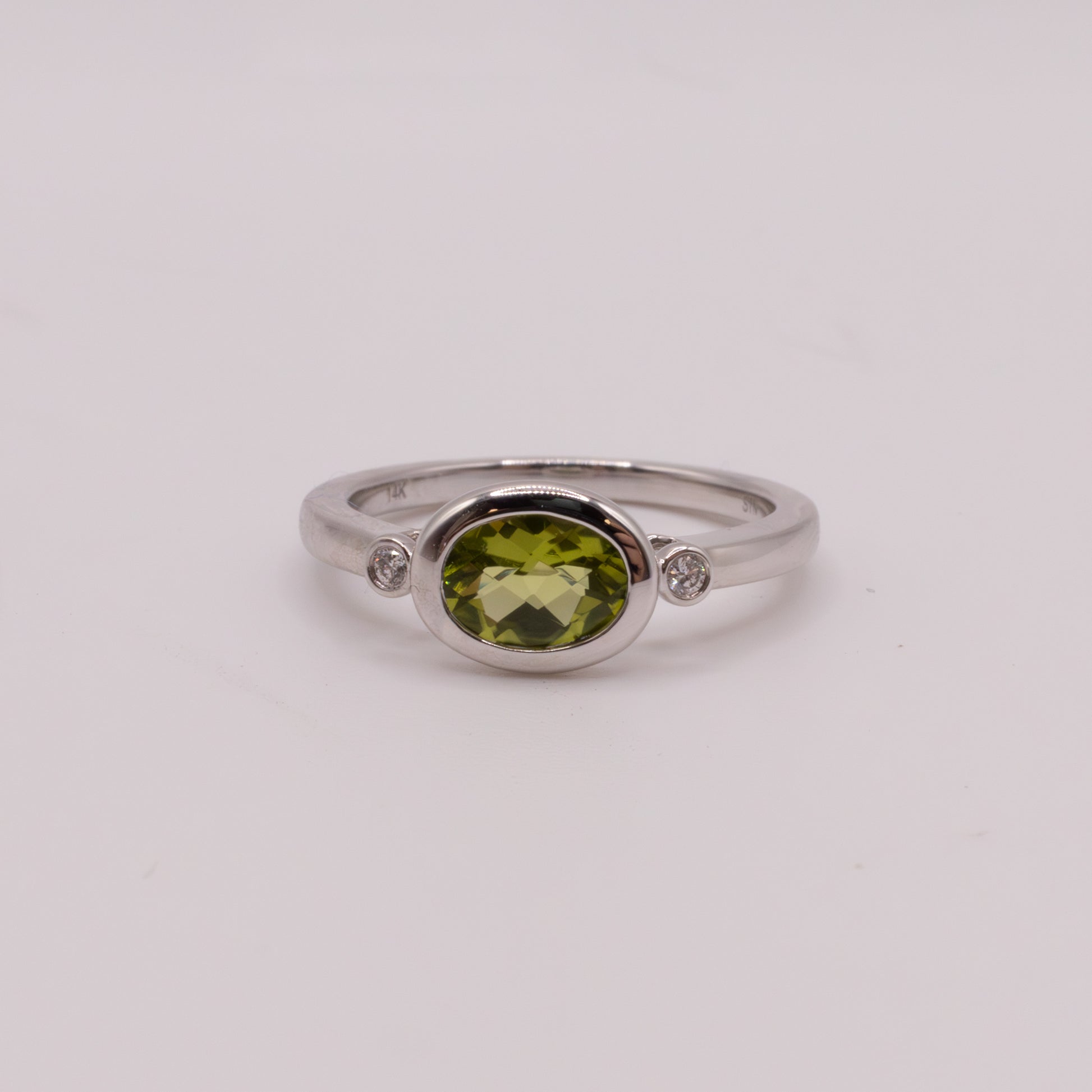 14KWG Peridot and Diamond Ring