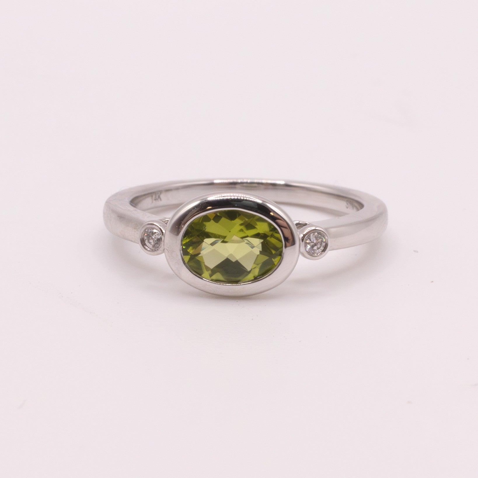 14KWG Peridot and Diamond Ring