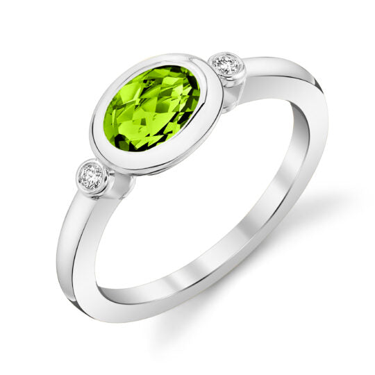 14KWG Peridot and Diamond Ring