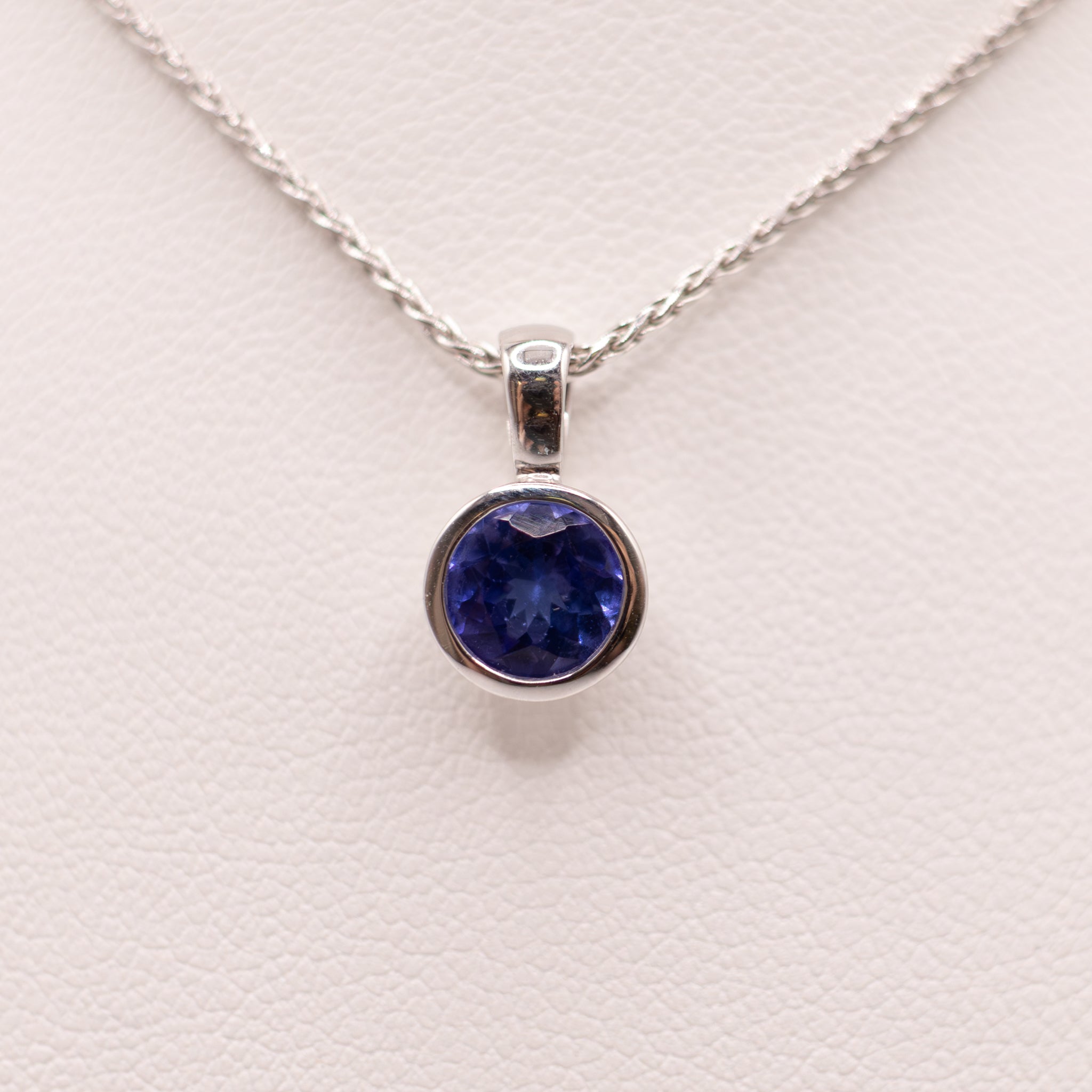 14KWG Bezel Set Tanzanite Pendant