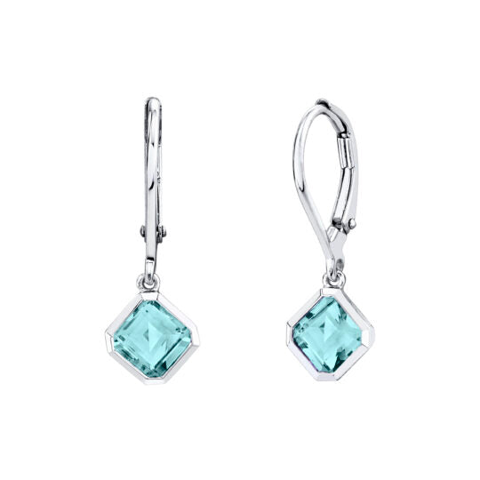 14KWG Aquamarine and Diamond Halo Dangle Earrings