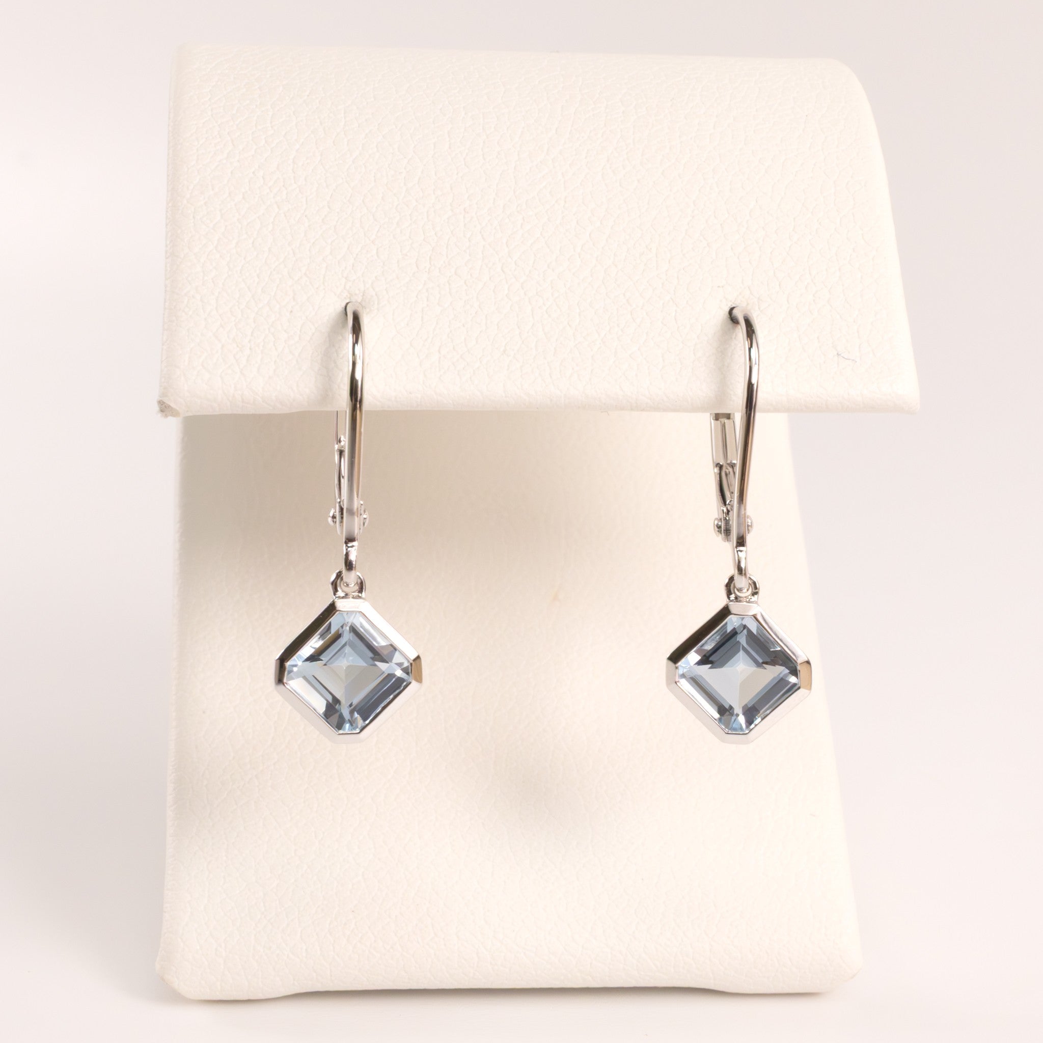 14KWG Aquamarine Bezel Set Dangle Earrings