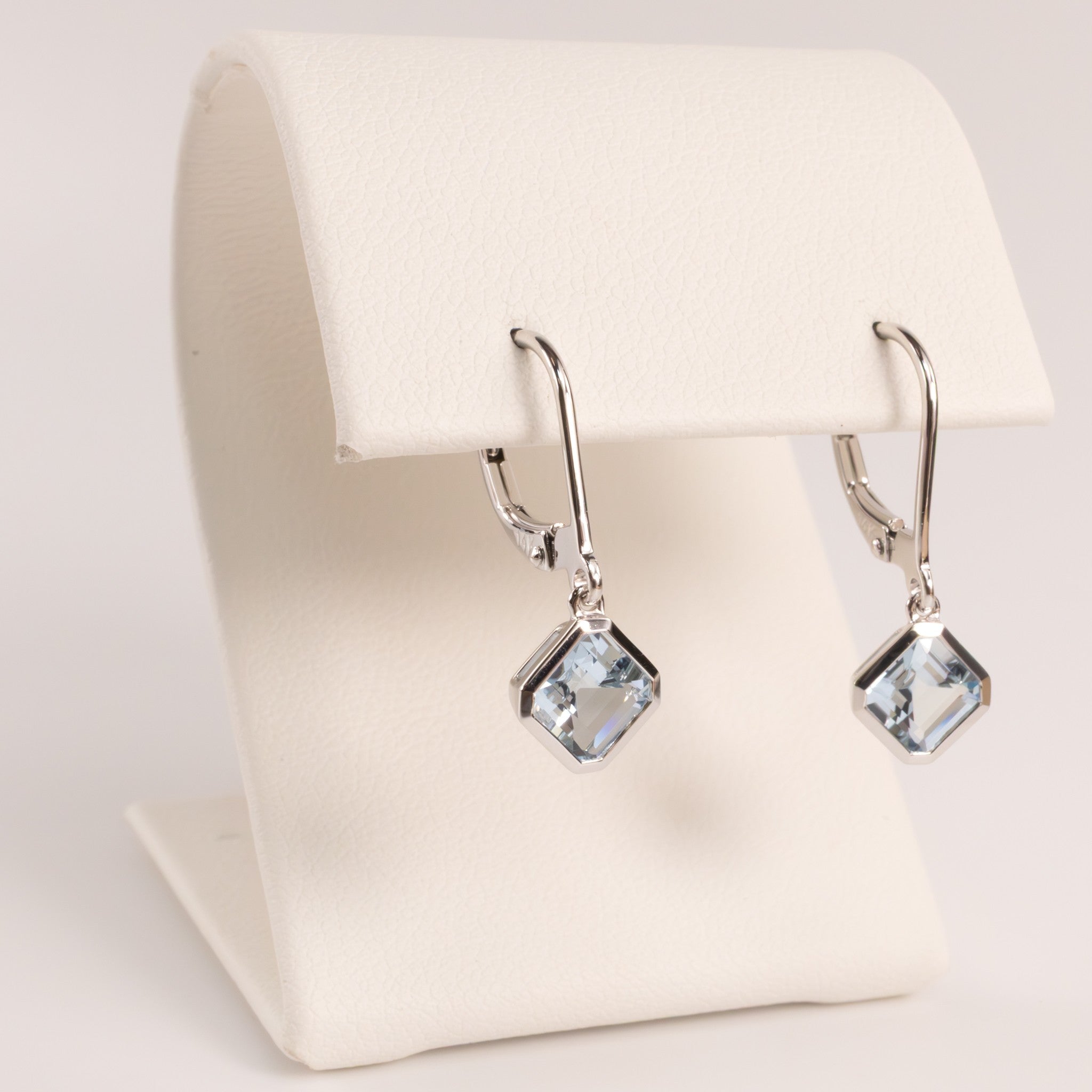 14KWG Aquamarine Bezel Set Dangle Earrings
