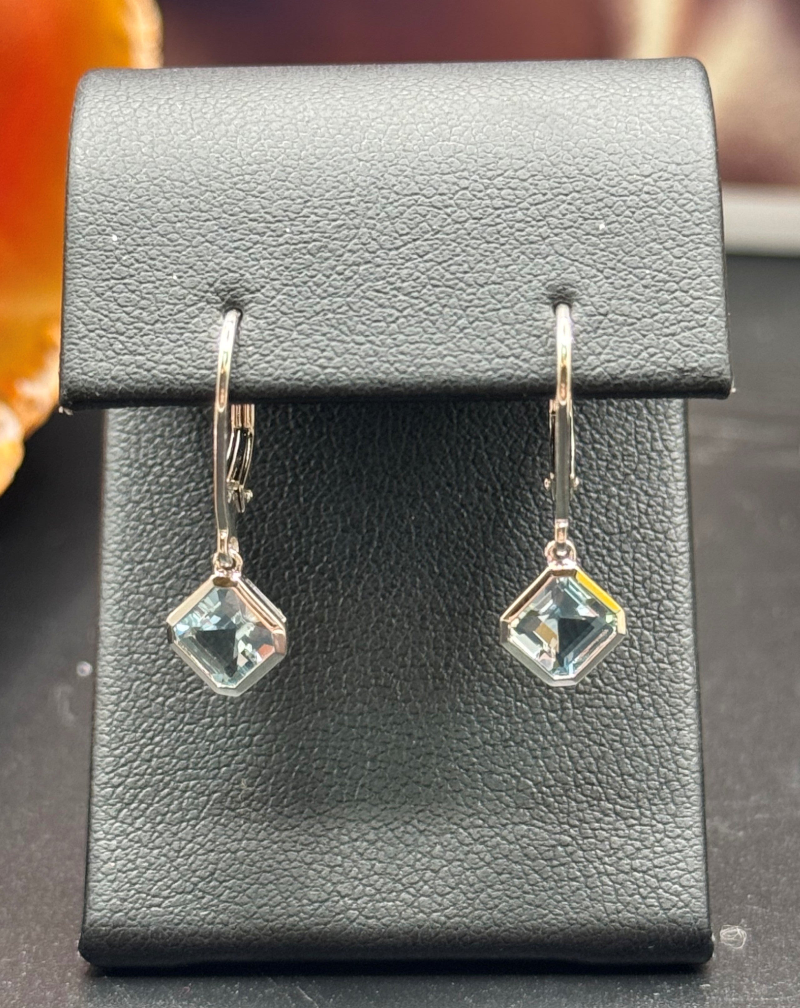 14KWG Aquamarine Drop Dangle Earrings