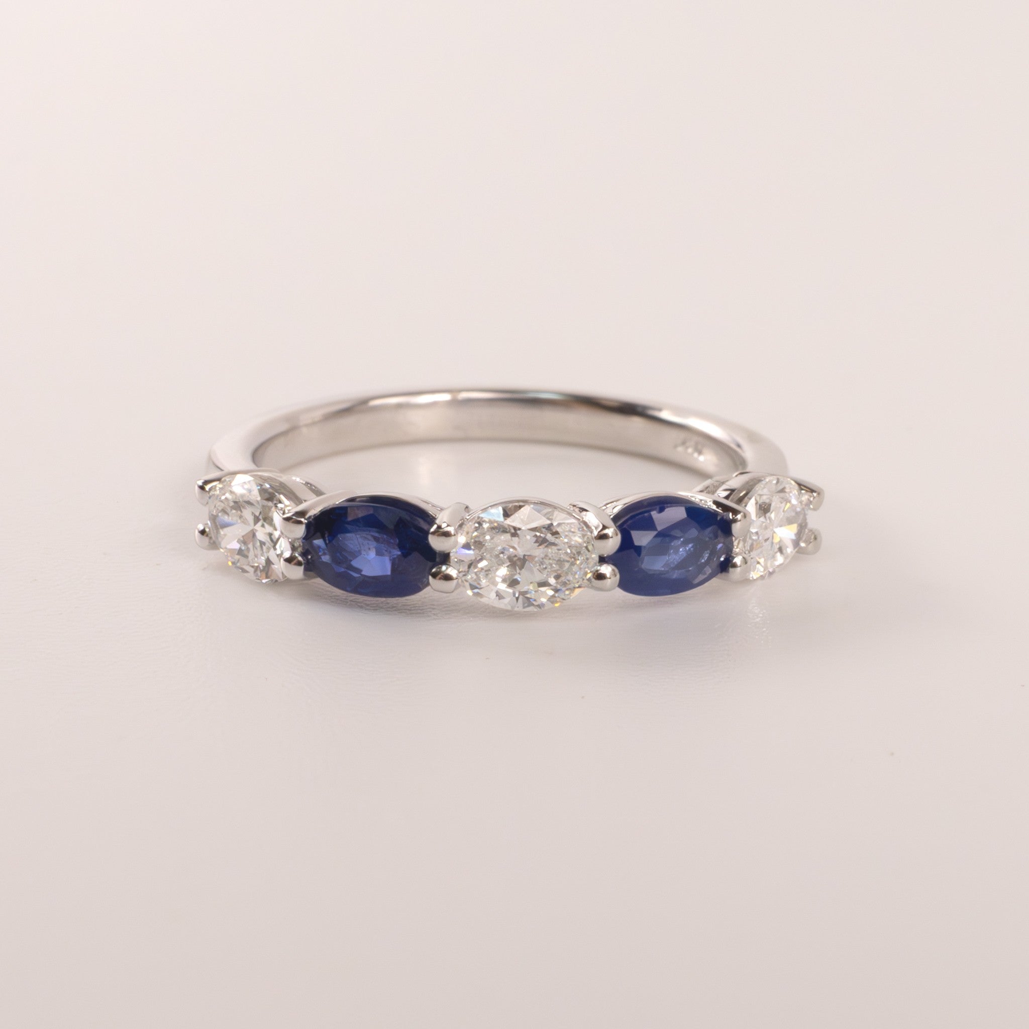 14KWG Blue Sapphire 0.50cttw and Diamond 0.72cttw Oval 5-Stone Alternating Anniversary Band