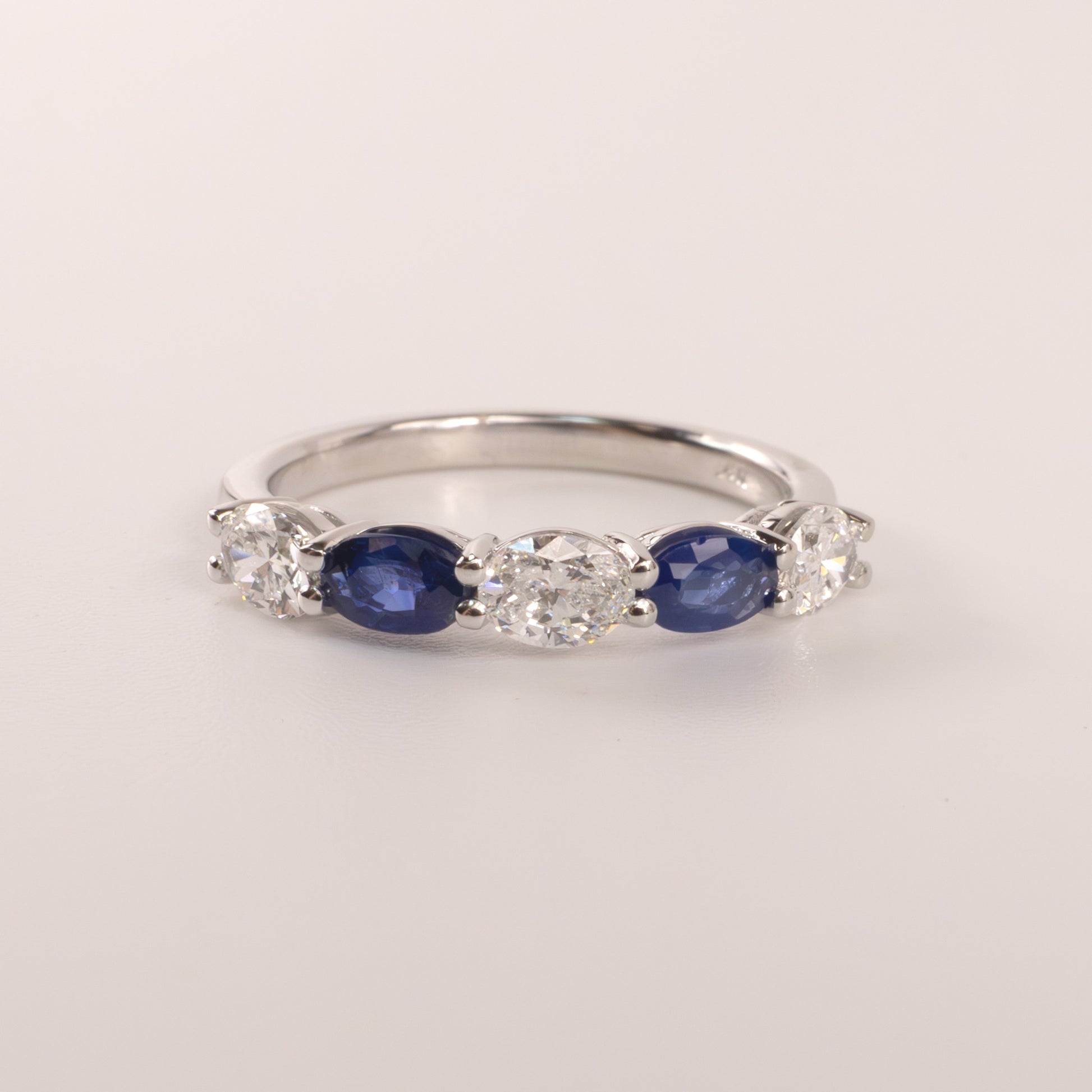 14KWG Blue Sapphire 0.50cttw and Diamond 0.72cttw Oval 5-Stone Alternating Anniversary Band