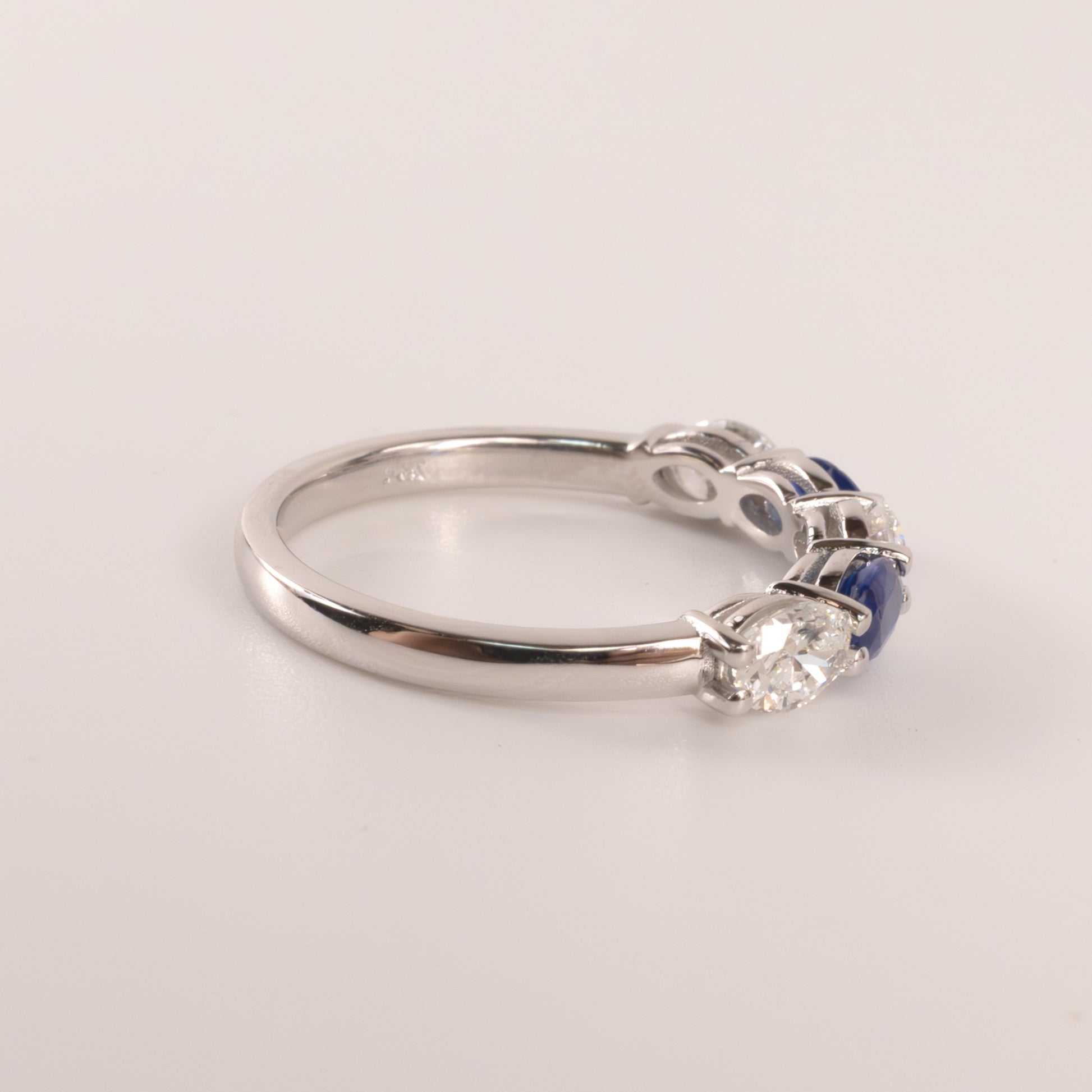 14KWG Blue Sapphire 0.50cttw and Diamond 0.72cttw Oval 5-Stone Alternating Anniversary Band