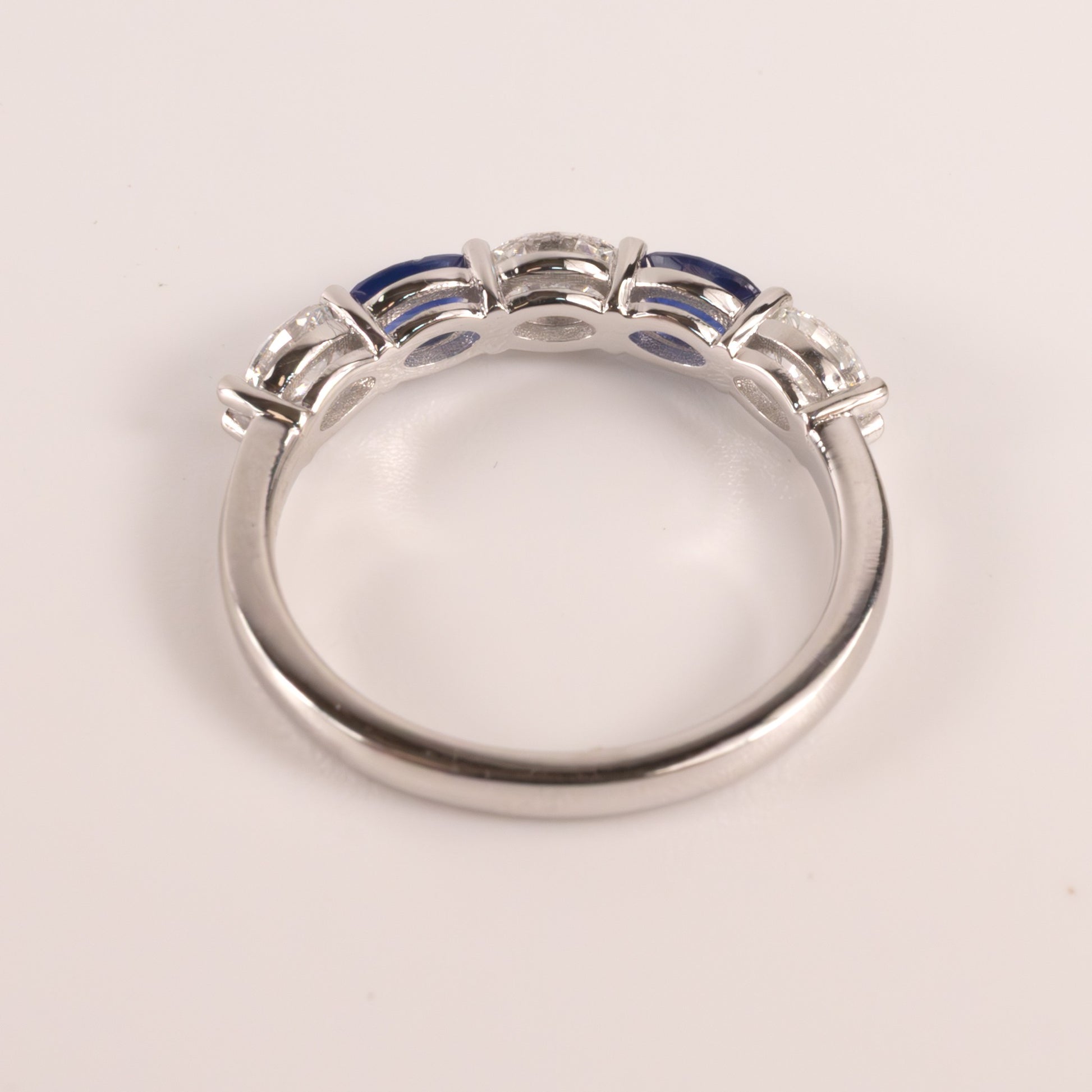 14KWG Blue Sapphire 0.50cttw and Diamond 0.72cttw Oval 5-Stone Alternating Anniversary Band