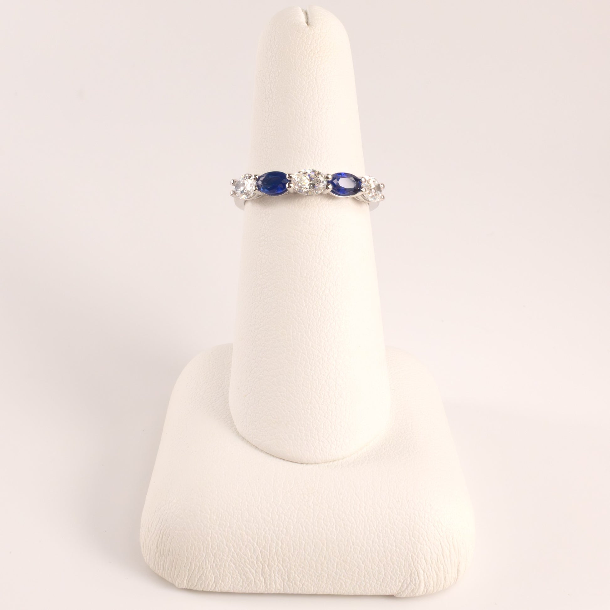 14KWG Blue Sapphire 0.50cttw and Diamond 0.72cttw Oval 5-Stone Alternating Anniversary Band