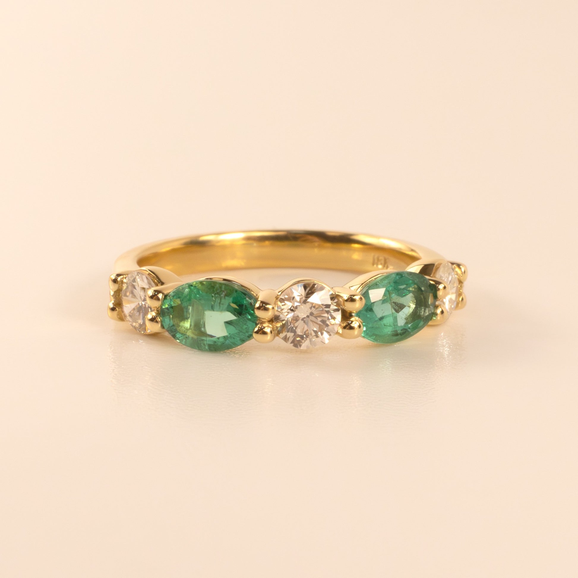 18KYG Emerald 0.81cttw and Diamond 0.54cttw Alternating Band