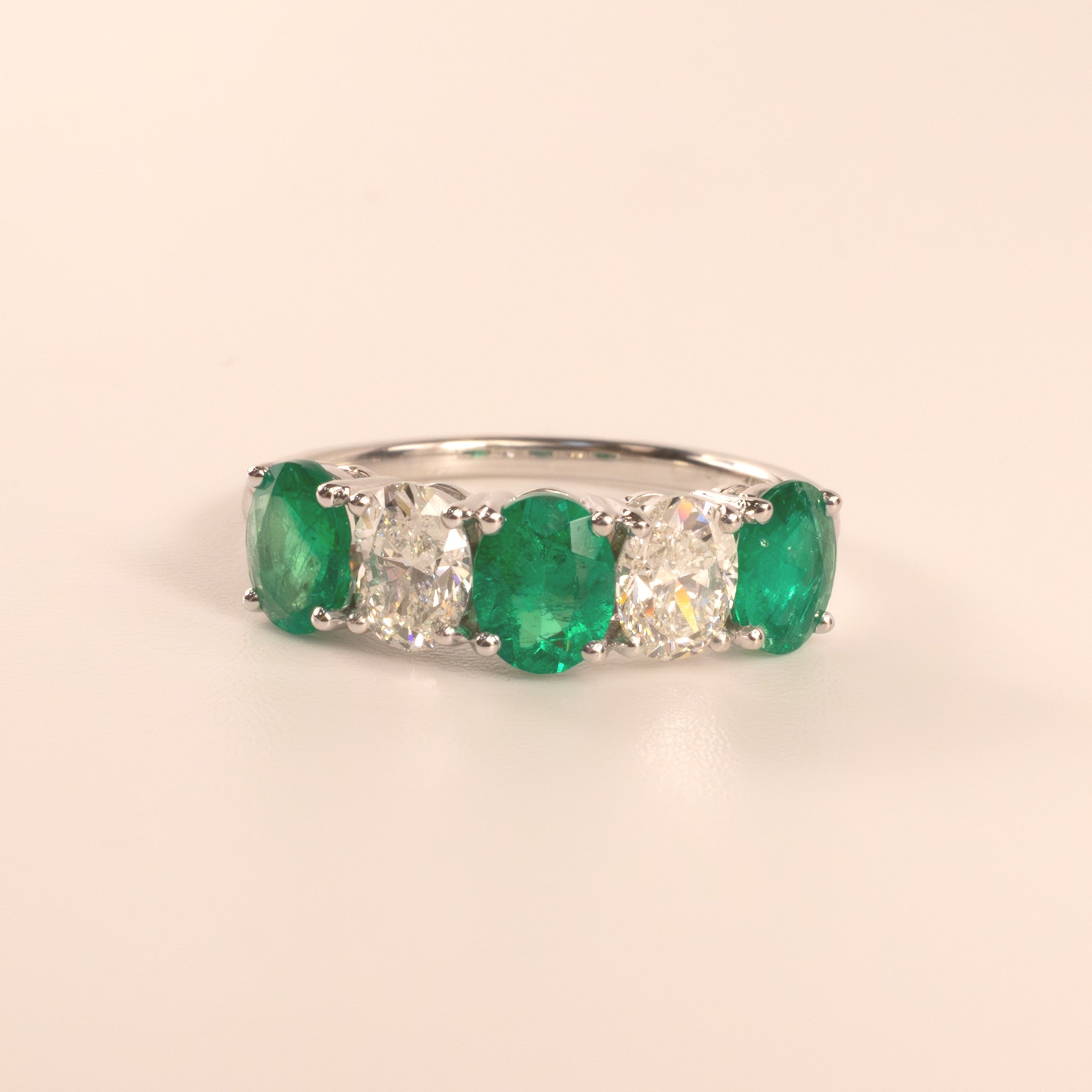 18KWG Emerald 1.22cttw and Diamond 0.80cttw Oval Alternating Band
