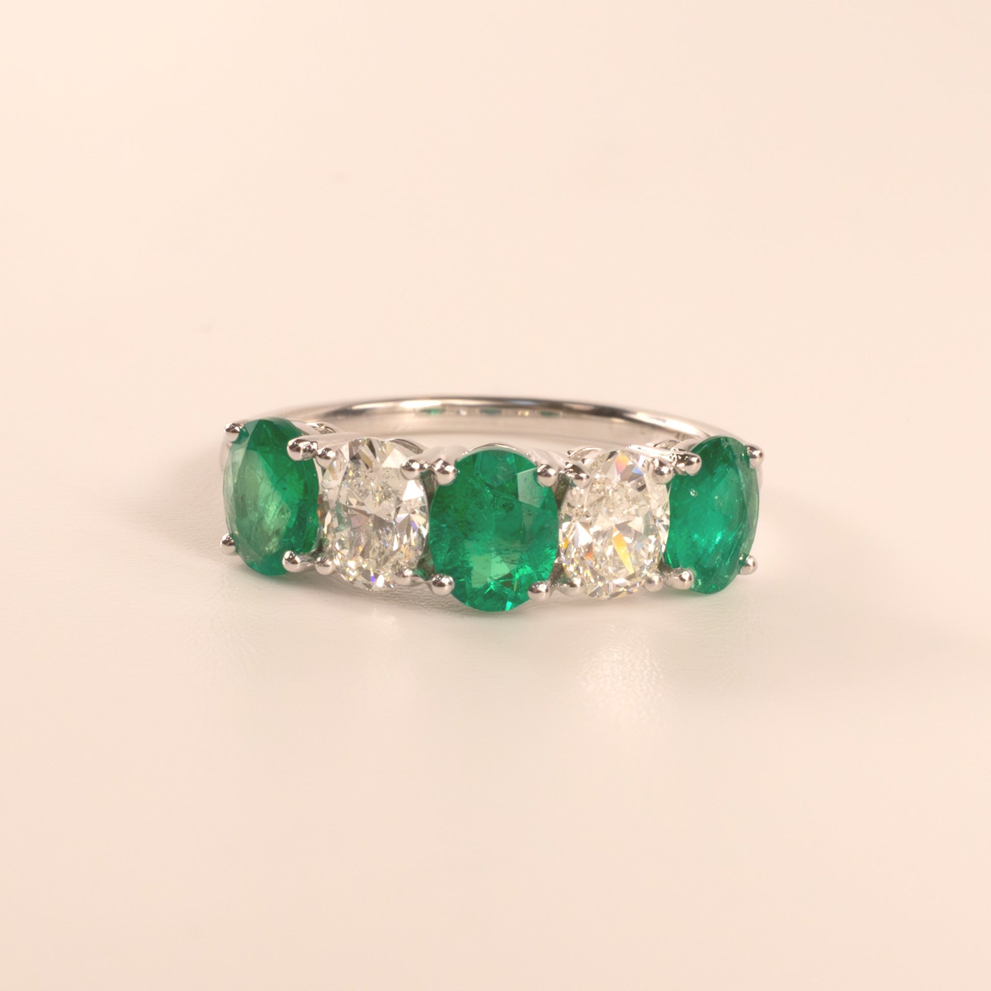 18KWG Emerald 1.22cttw and Diamond 0.80cttw Oval Alternating Band