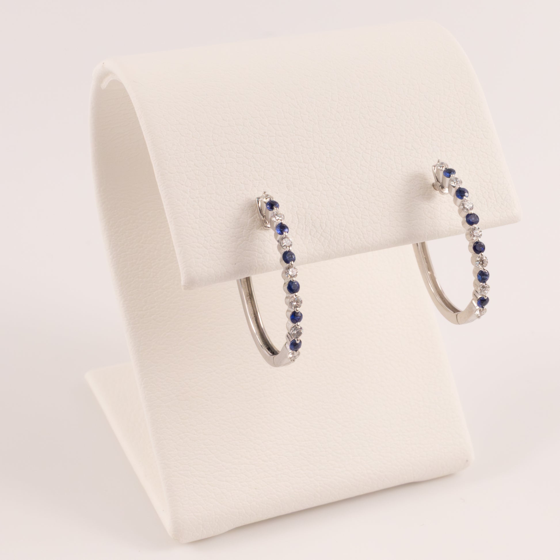 14KWG Sapphire and Diamond Alternating Hoops