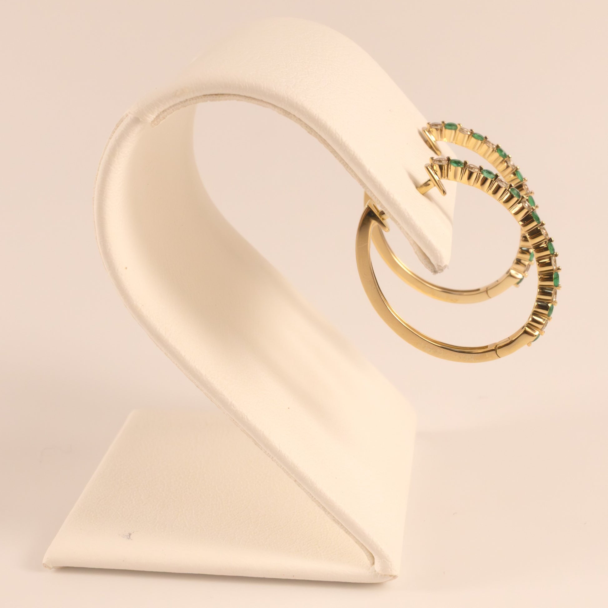 14KYG Emerald and Diamond Alternating Hoop Earrings
