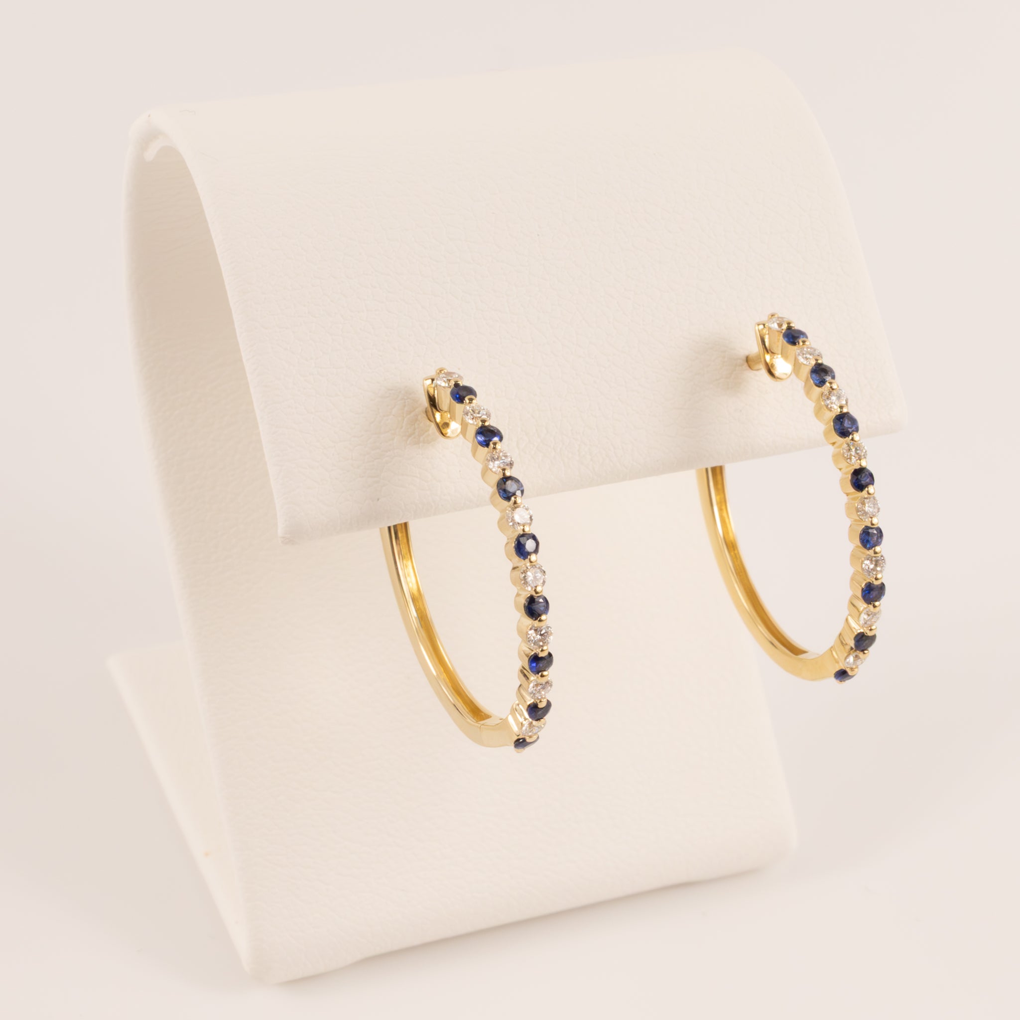 14KYG Sapphire and Diamond Alternating Hoop Earrings